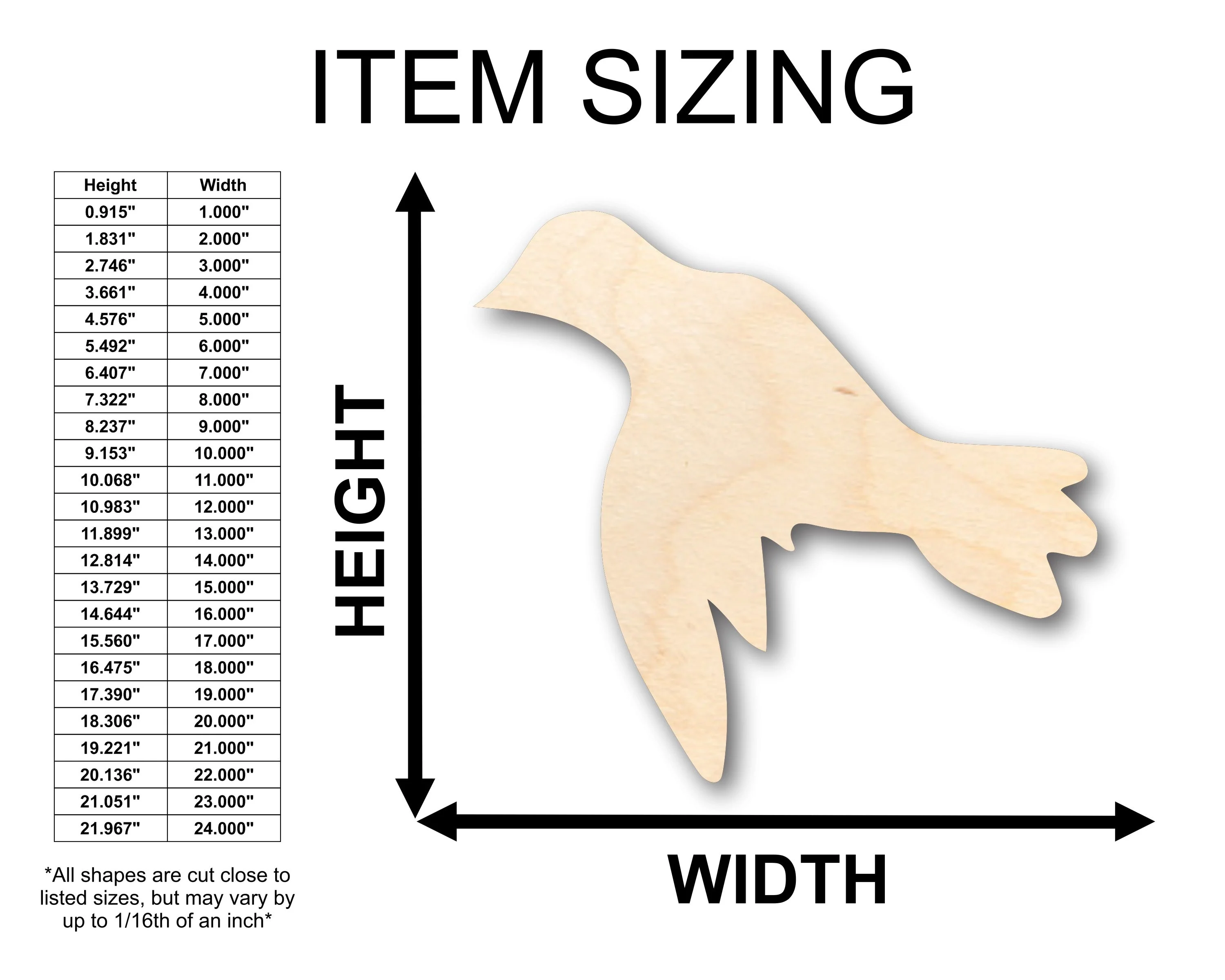Unfinished Wood Flying Dove Pigeon Bird Shape - Craft - up to 46" DIY - Image 2