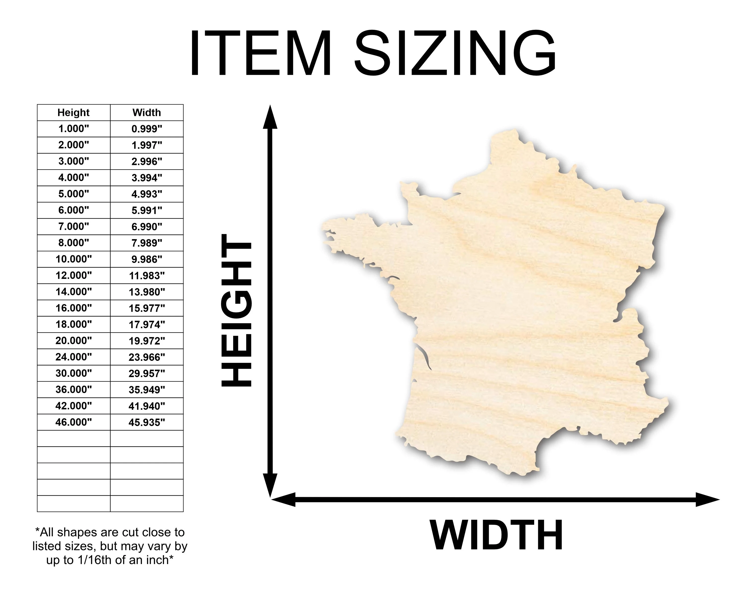 Unfinished Wood France Country Shape - European Craft - up to 46" DIY - Image 2
