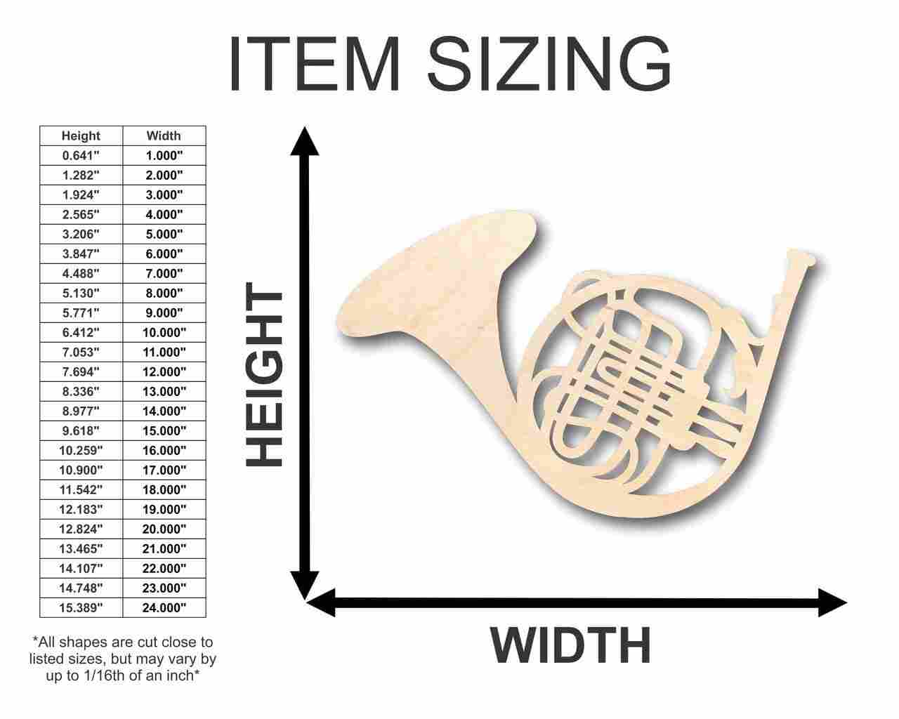 Unfinished Wood French Horn Shape - Music - Craft - up to 46" DIY - Image 2