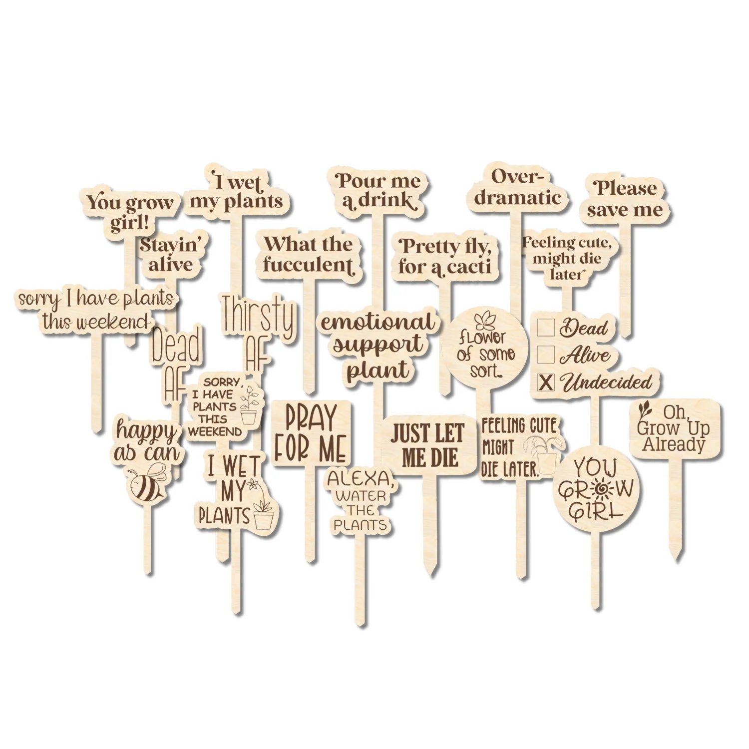 Unfinished Wood Funny Plant Stakes | 24 Options | 5" Tall | 1/8" Wood | Wood Craft Cutout - Image 25