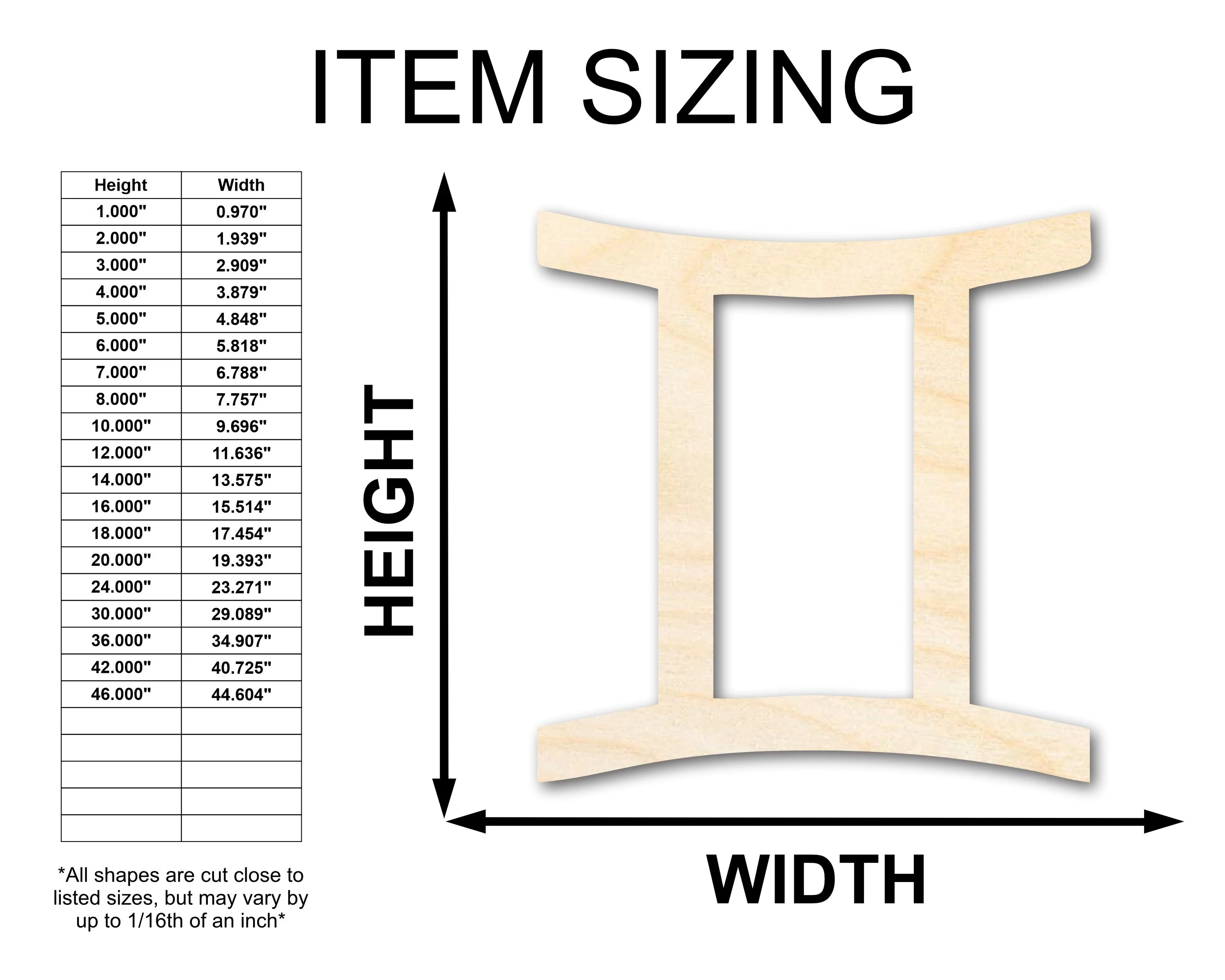 Unfinished Wood Gemini Sign Shape - Zodiac Craft - up to 46" - Image 2
