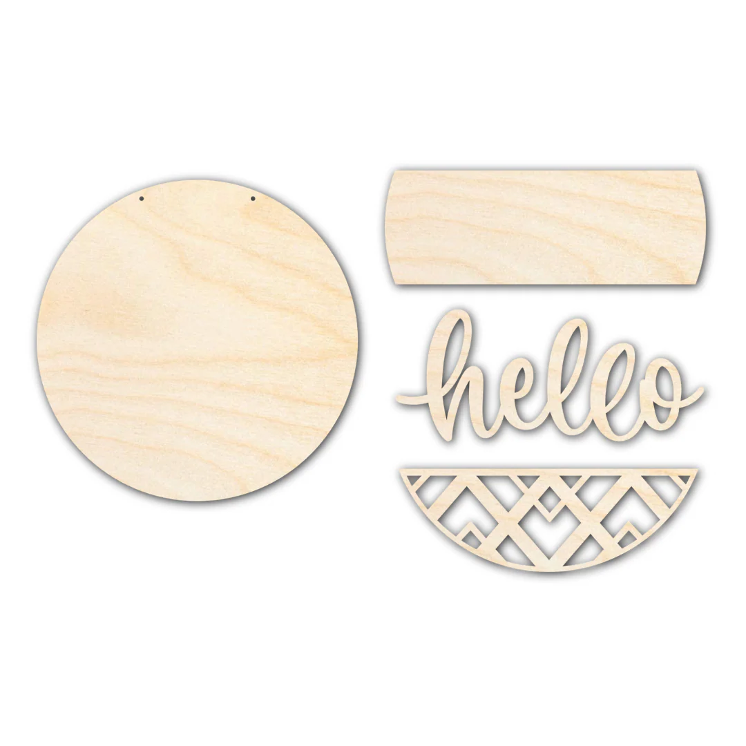 Unfinished Wood Geometric Hello Door Sign Kit | Wood Craft Cutouts | 1/4" Thick | - Image 3