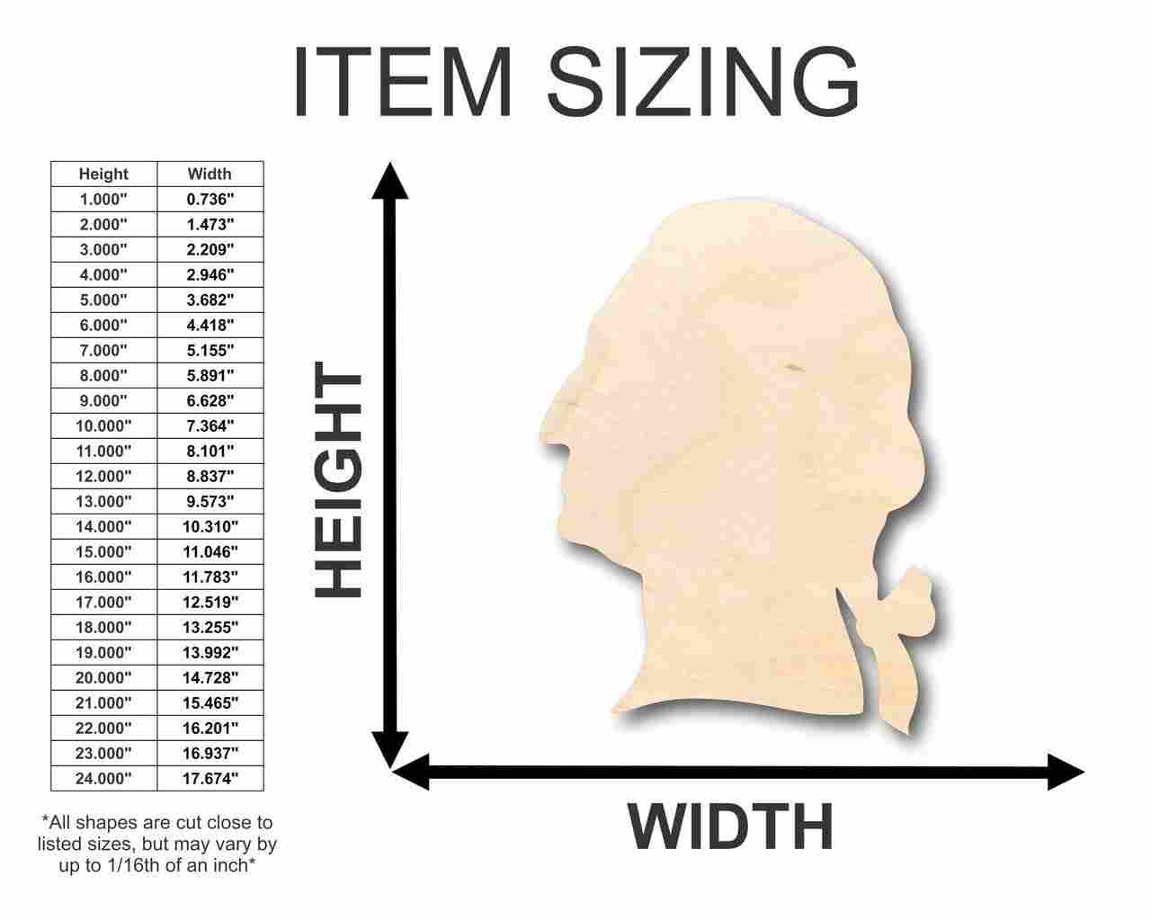 Unfinished Wood George Washington Shape - History - America - Craft - up to 46" DIY - Image 2