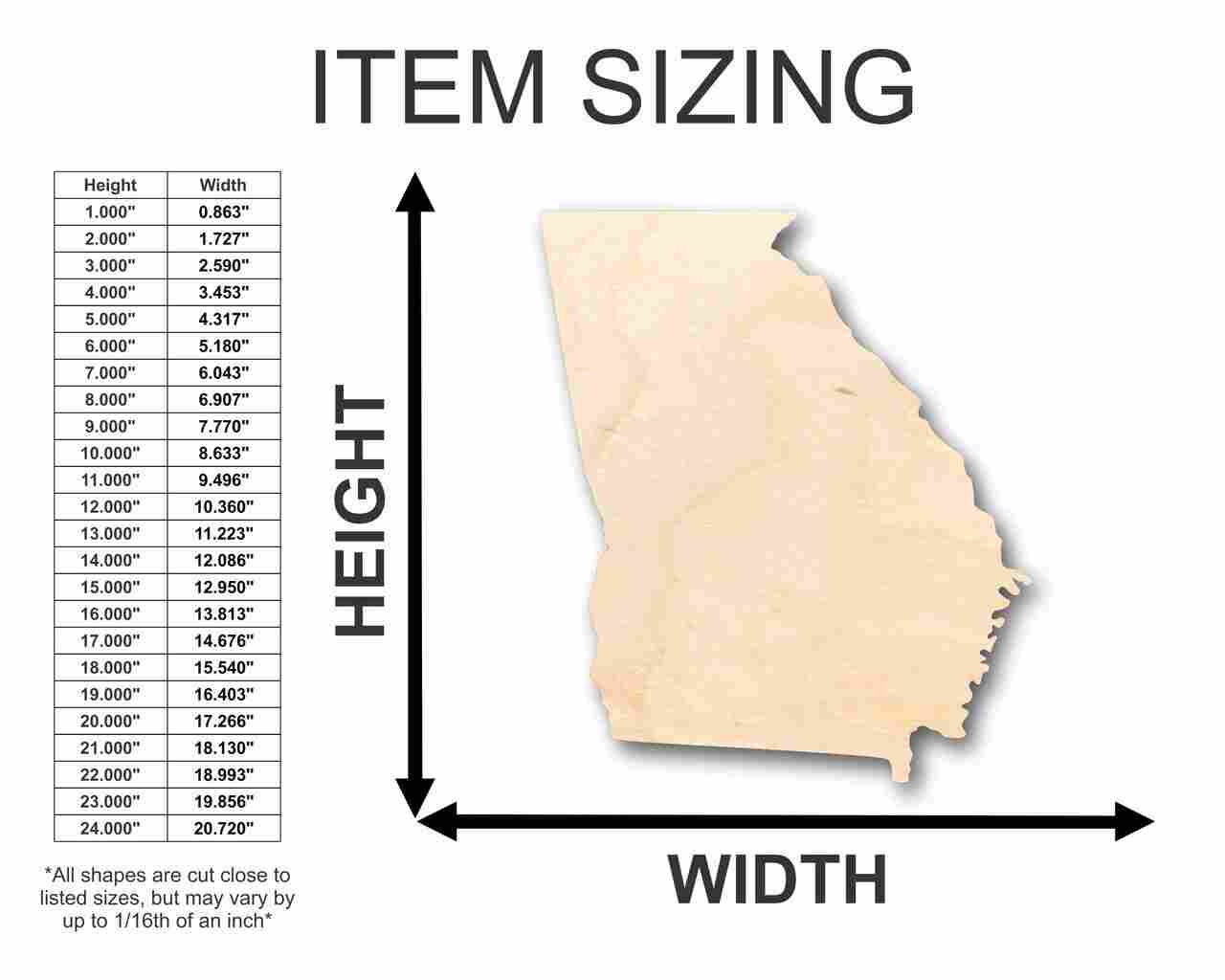 Unfinished Wood Georgia Shape - State - Craft - up to 46" DIY - Image 2