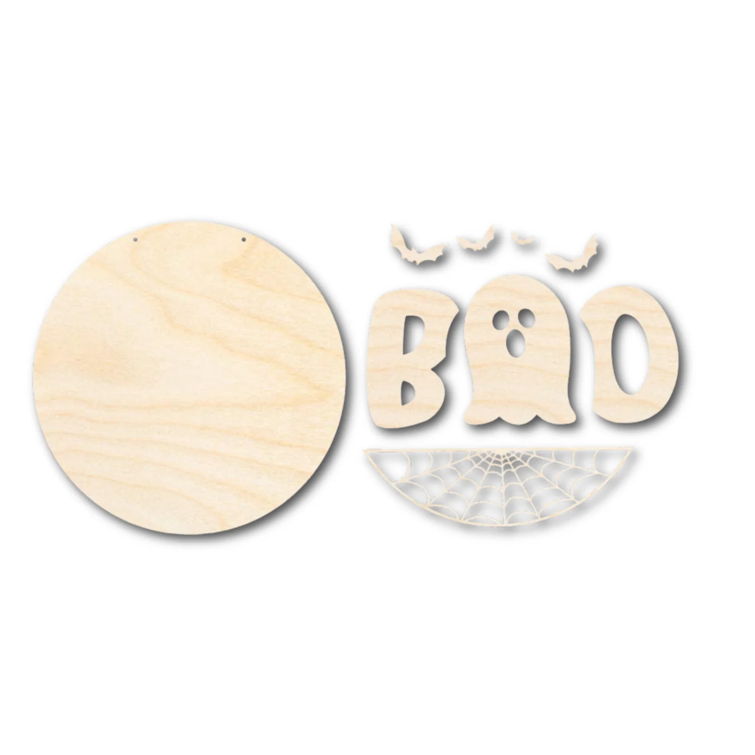 Unfinished Wood Ghost Boo Halloween Door Sign Kit | Wood Craft Cutouts | 1/4" Thick | - Image 3