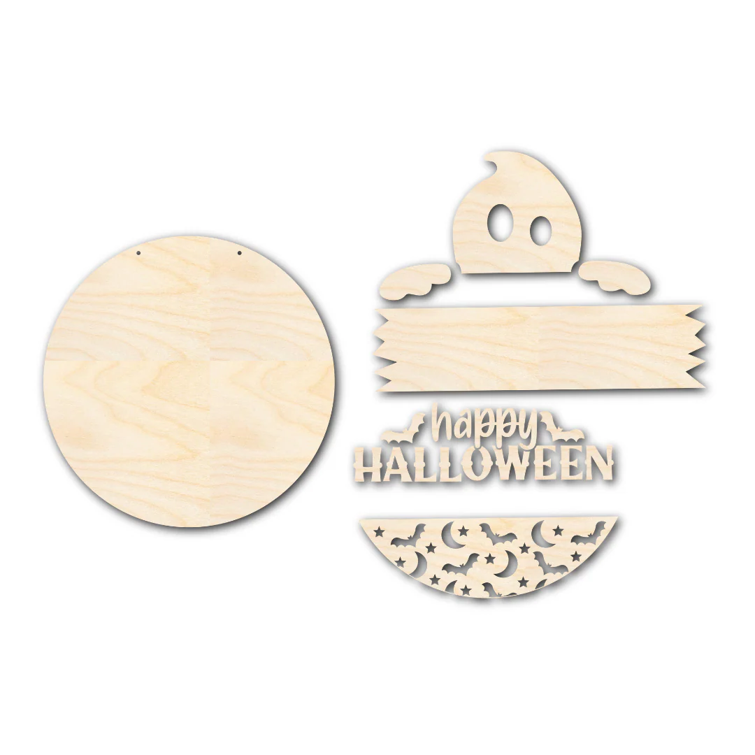 Unfinished Wood Ghost Halloween Door Sign Kit | Wood Craft Cutouts | 1/4" Thick | - Image 3