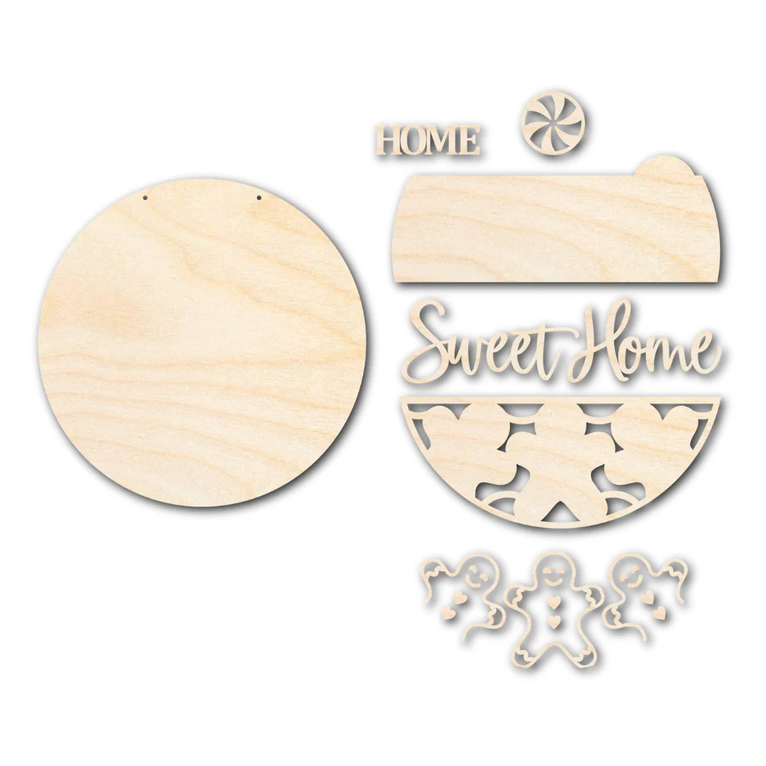 Unfinished Wood Gingerbread Home Sweet Home Door Sign Kit | Wood Craft Cutouts | 1/4" Thick | - Image 3