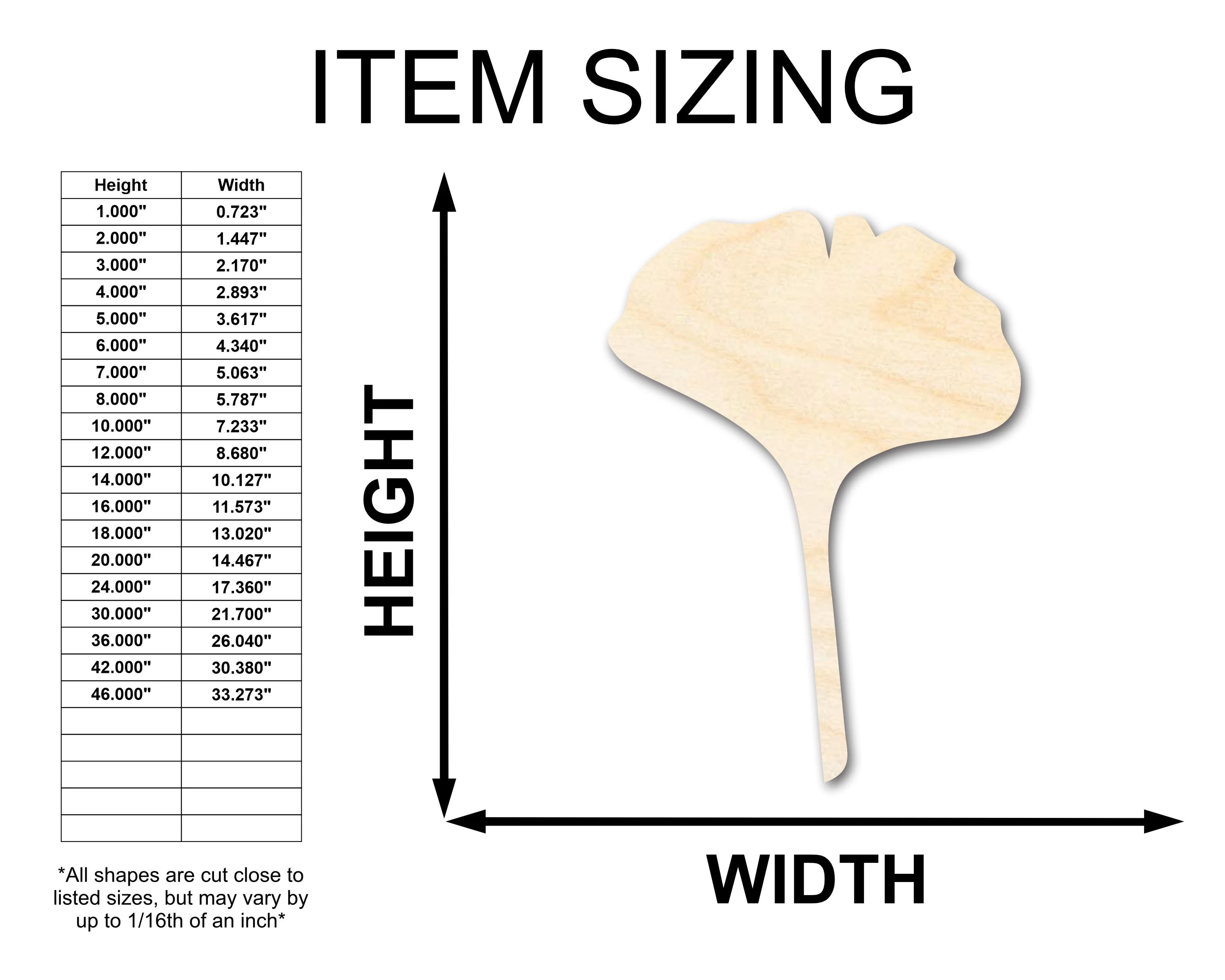 Unfinished Wood Gingko Leaf Shape | Craft Cutout | up to 46" DIY - Image 2