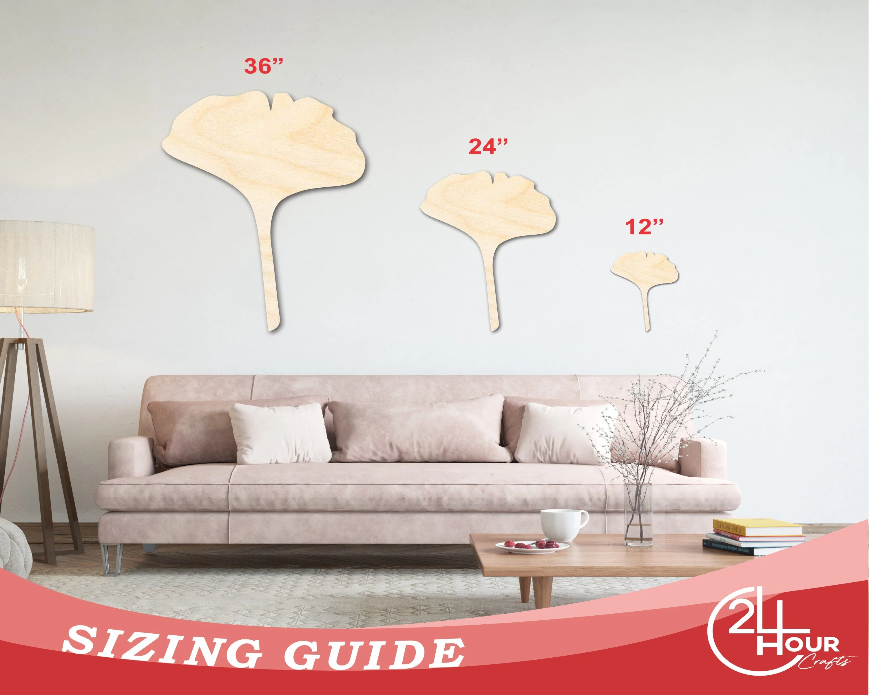 Unfinished Wood Gingko Leaf Shape | Craft Cutout | up to 46" DIY - Image 3