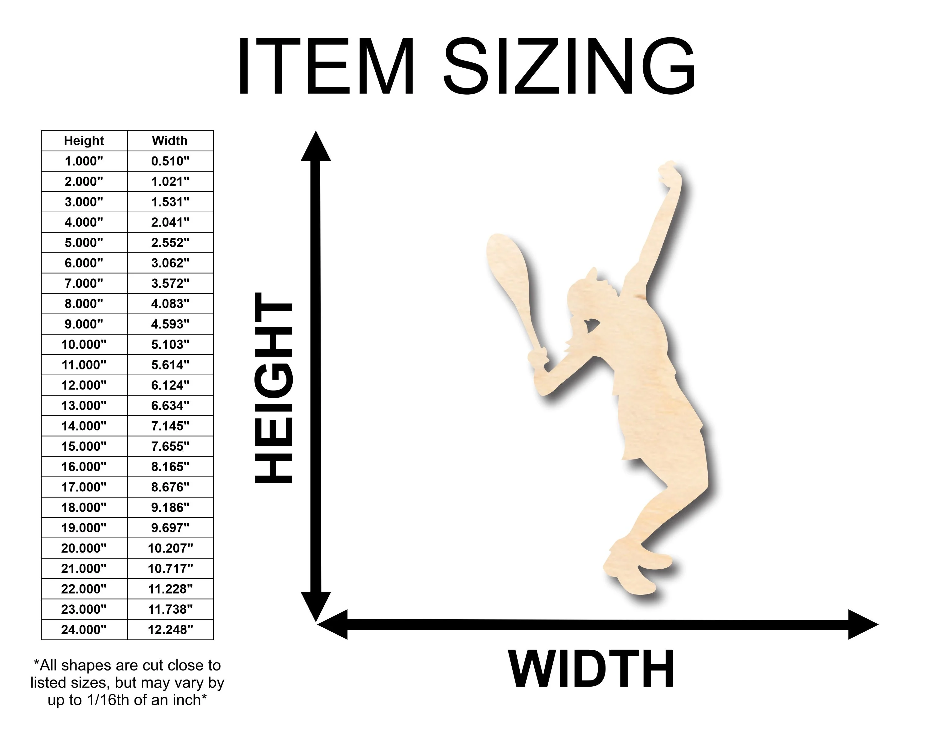Unfinished Wood Girl Tennis Serve Shape - Craft - up to 46" DIY - Image 2