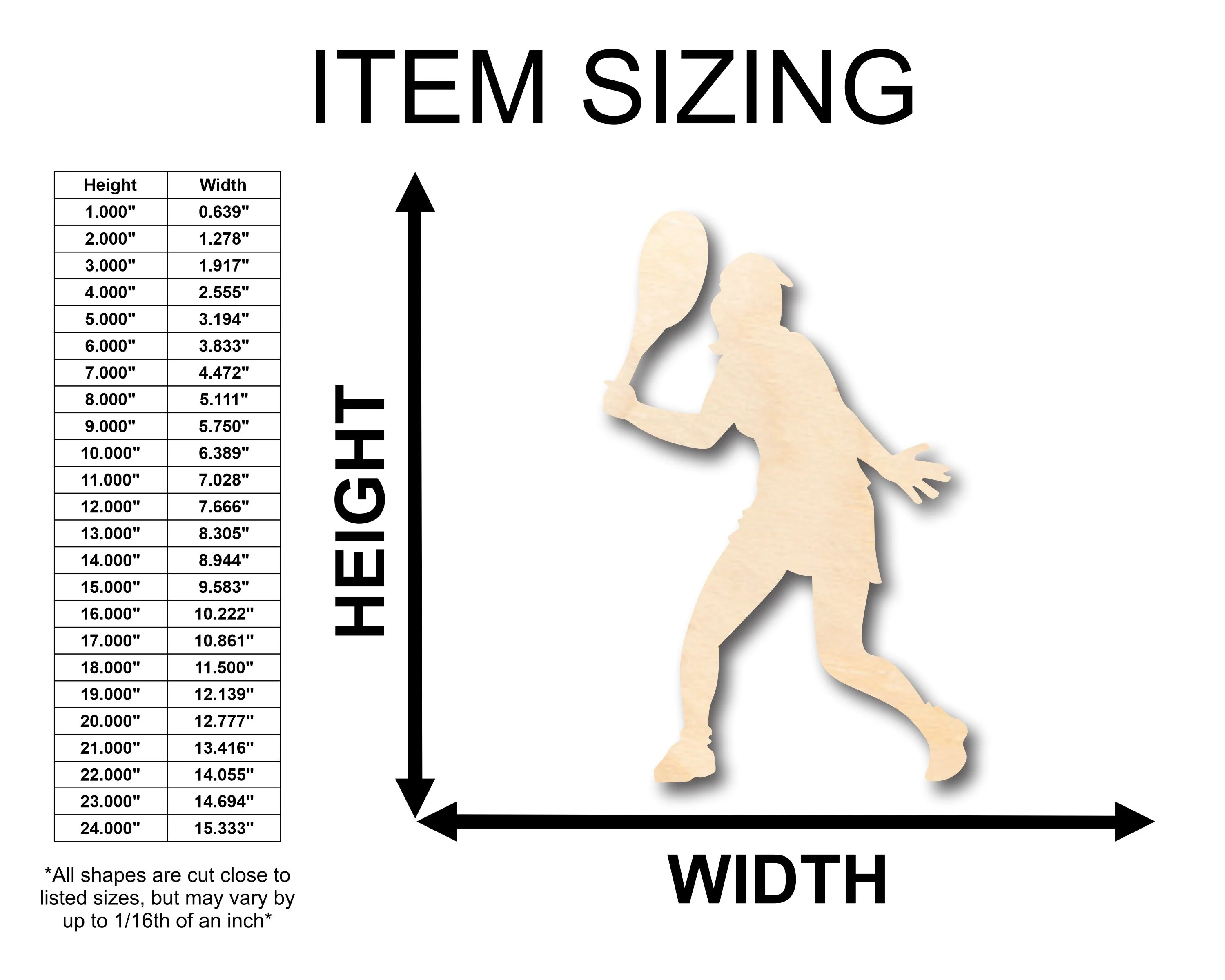 Unfinished Wood Girl Tennis Shape - Craft - up to 46" DIY - Image 2