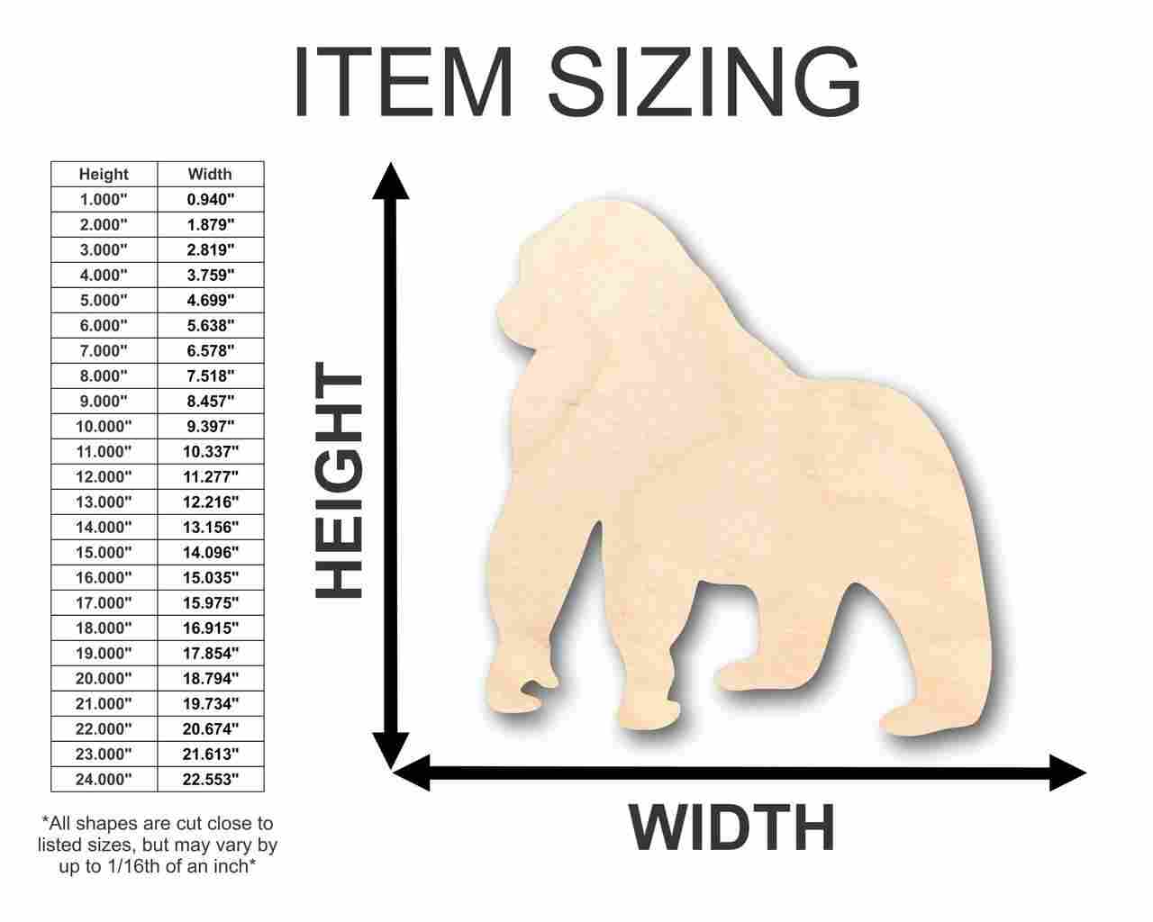 Unfinished Wood Gorilla Shape - Animal - Wildlife - Craft - up to 46" DIY - Image 2