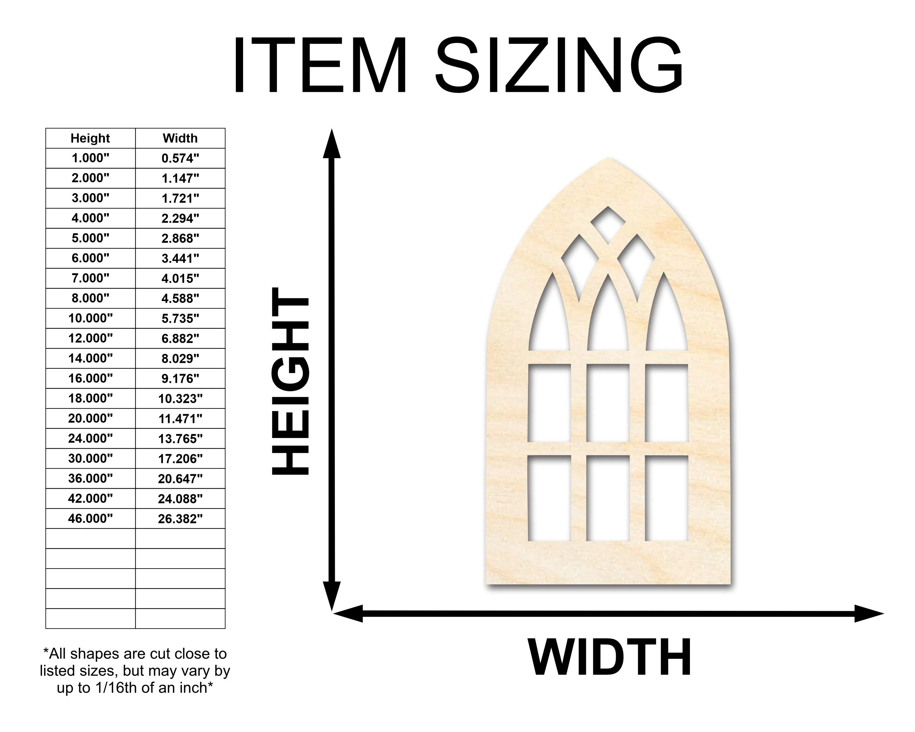 Unfinished Wood Gothic Window Shape | Craft Cutout | up to 46" DIY - Image 2