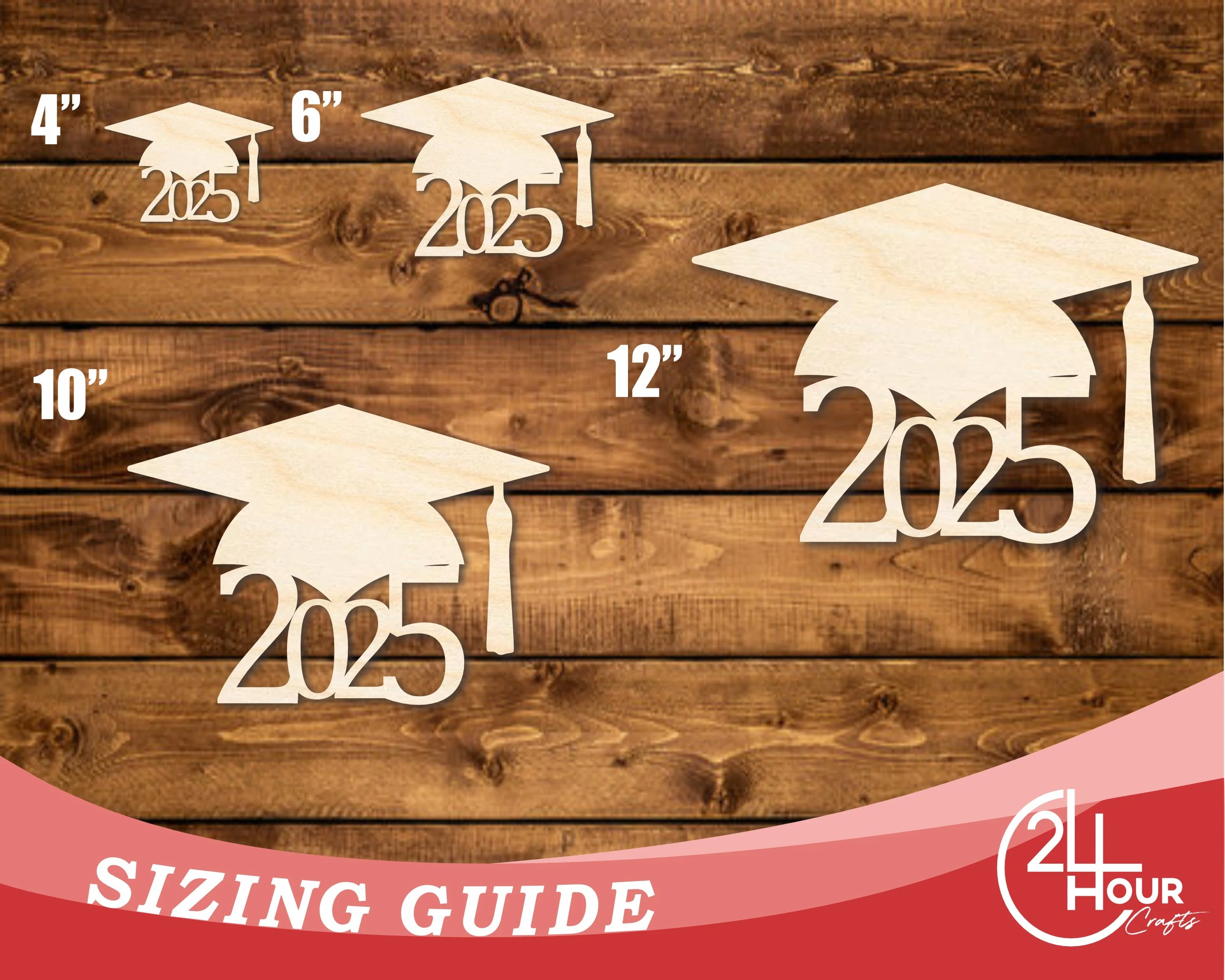 Unfinished Wood Grad Cap 2025 Shape | DIY Craft Cutout | up to 46" DIY - Image 3