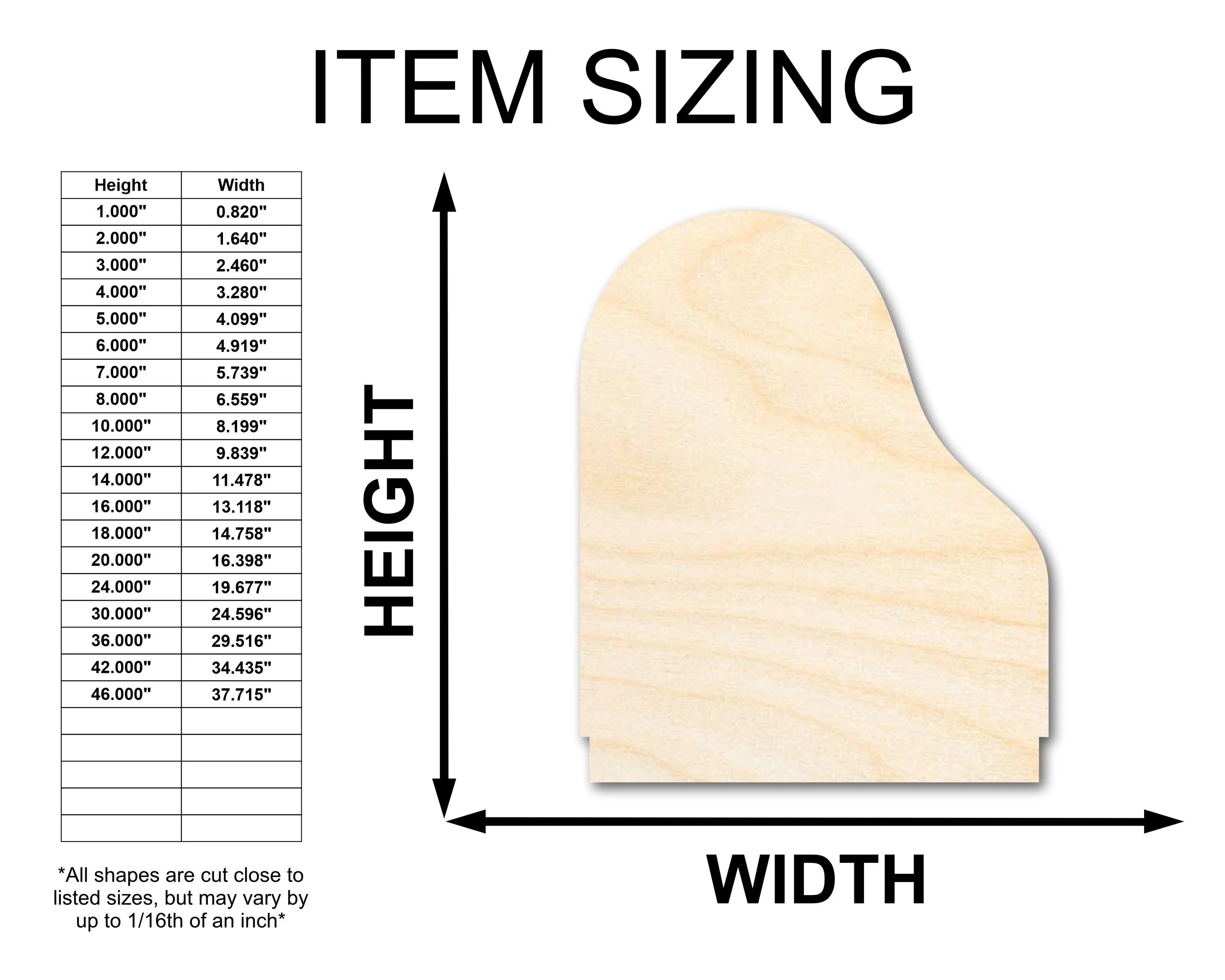 Unfinished Wood Grand Piano Shape - Craft - up to 46" DIY - Image 2