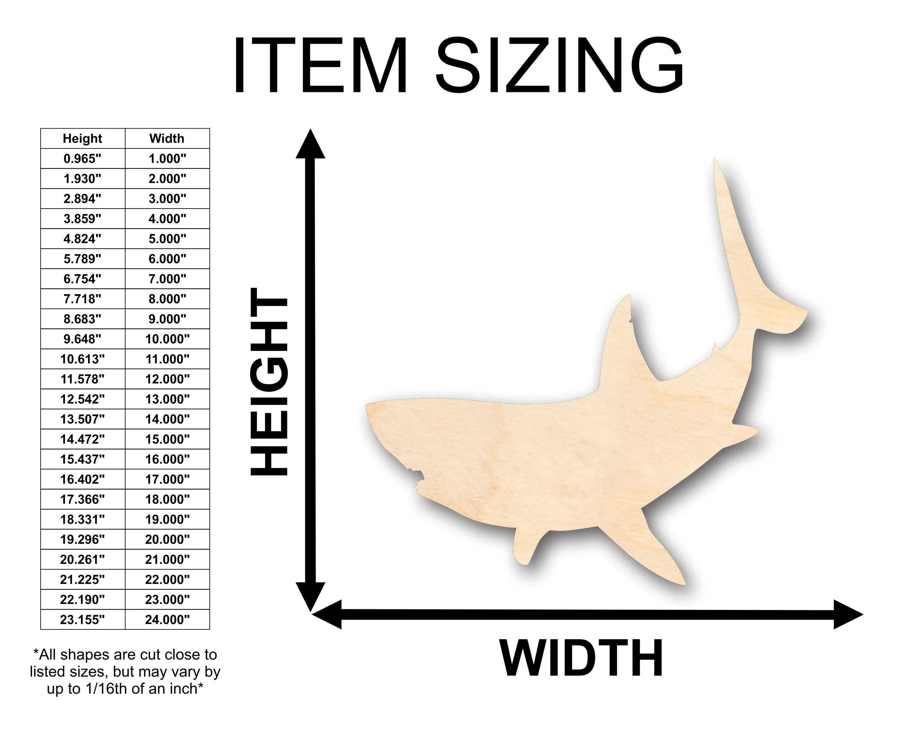 Unfinished Wood Great White Shark Shape - Craft - up to 46" DIY - Image 2