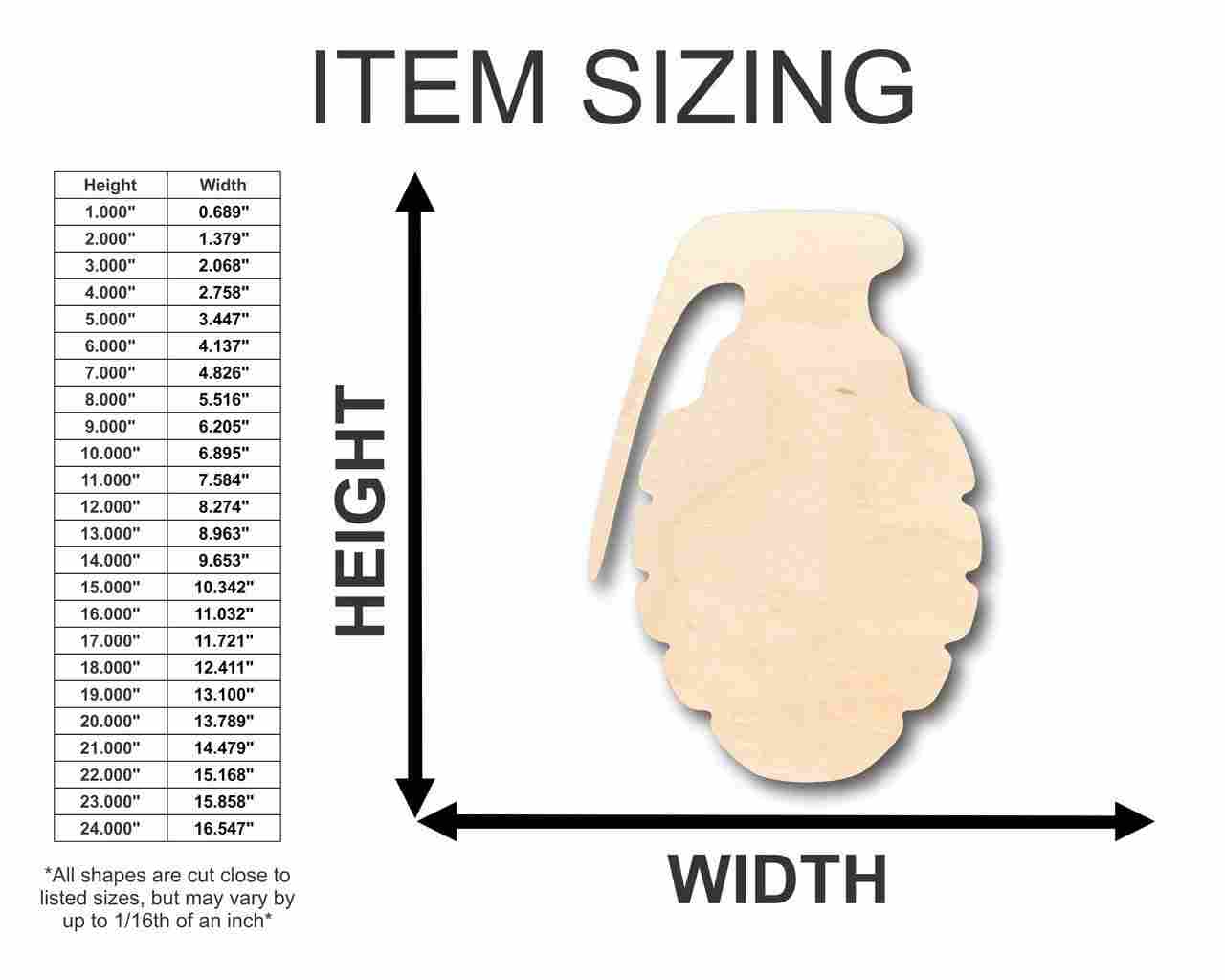 Unfinished Wood Grenade Shape - Military - Craft - up to 46" DIY - Image 2