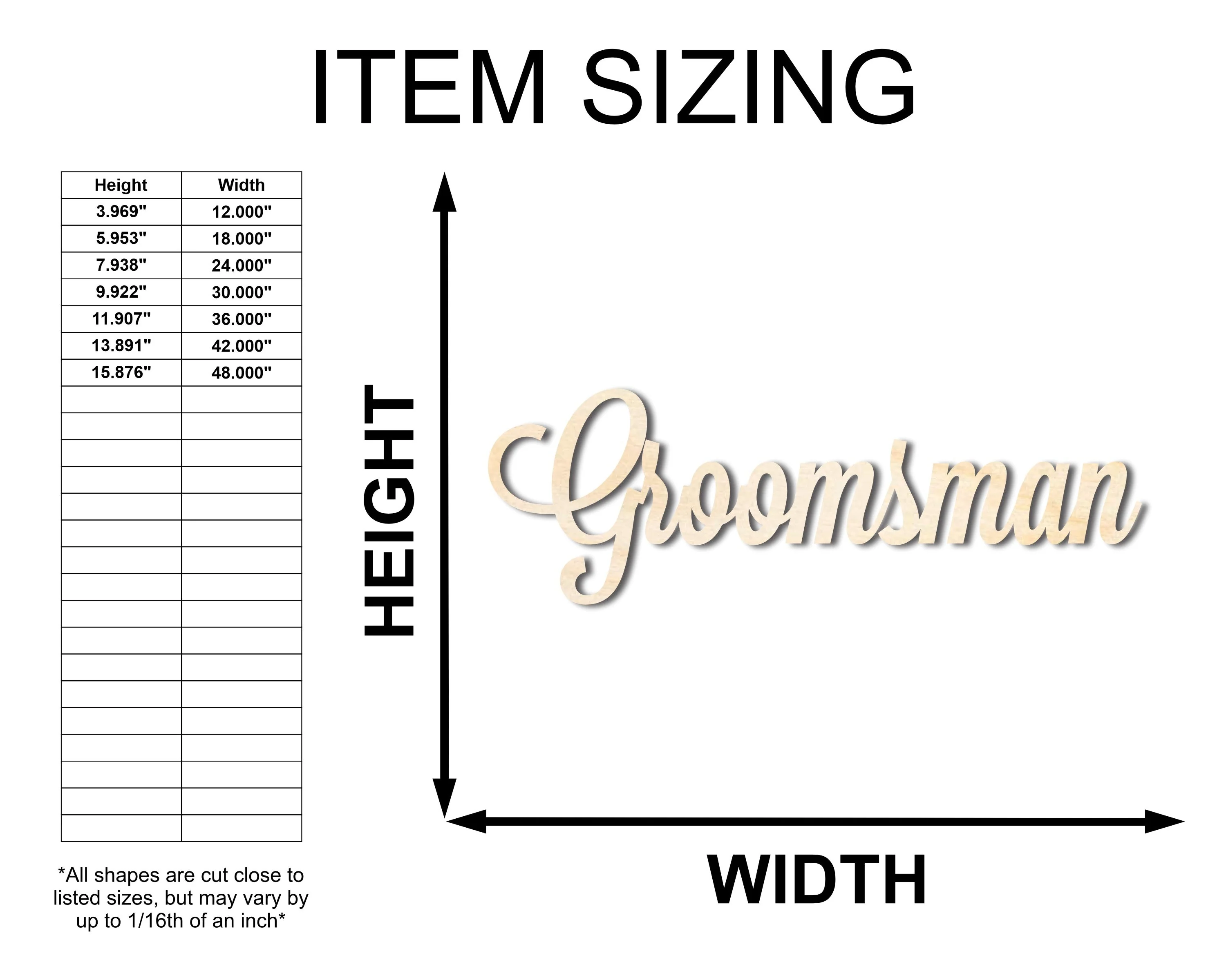 Unfinished Wood Groomsman Shape - Word Craft - up to 46" - Image 2