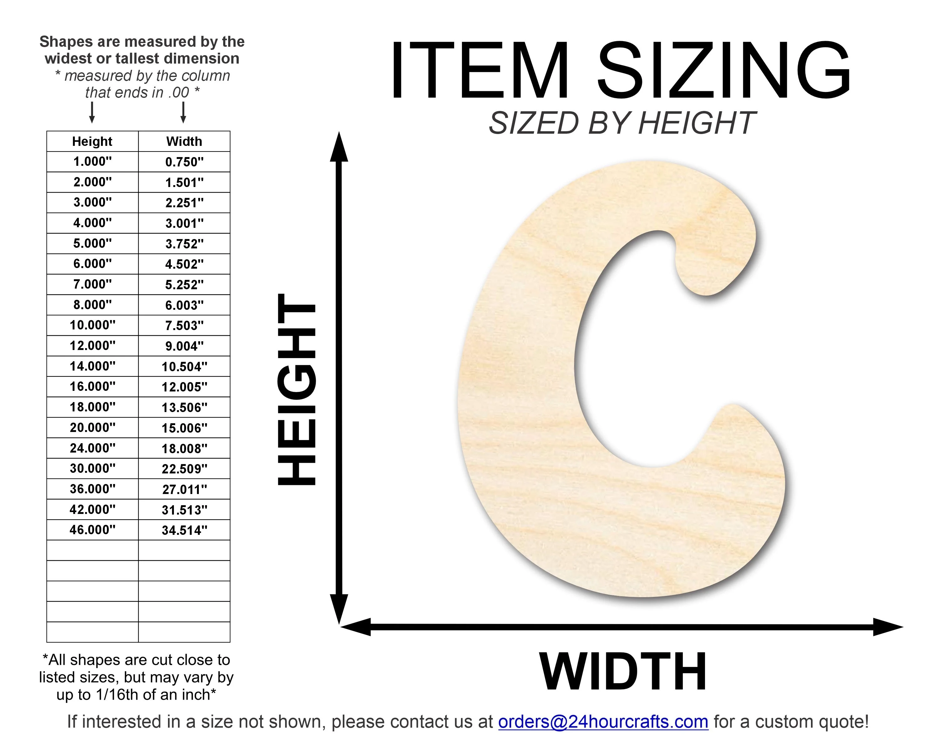 Unfinished Wood Groovy C Font Shape | DIY Craft Cutout | up to 46" DIY - Image 2