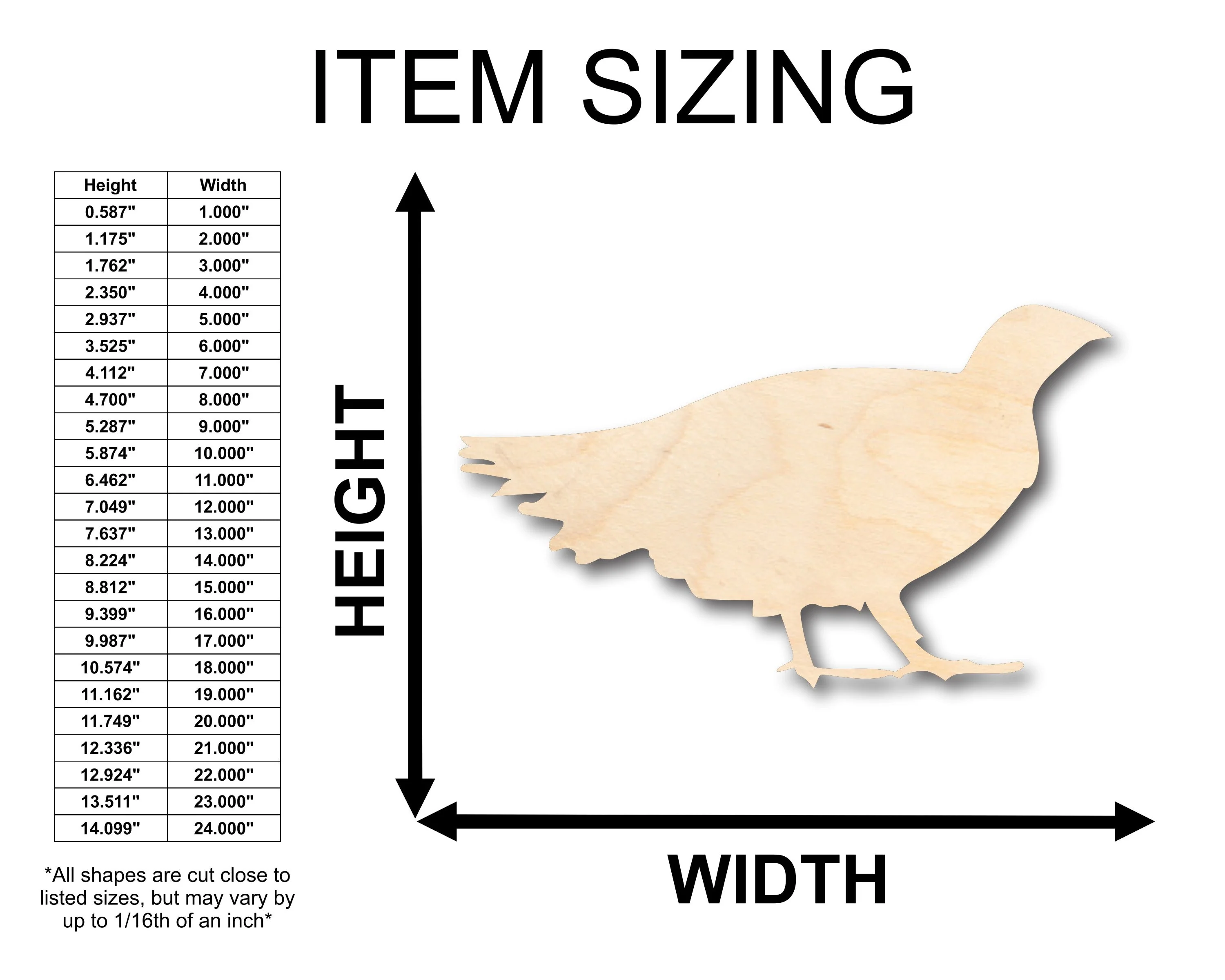 Unfinished Wood Grouse Bird Shape - Craft - up to 46" DIY - Image 2
