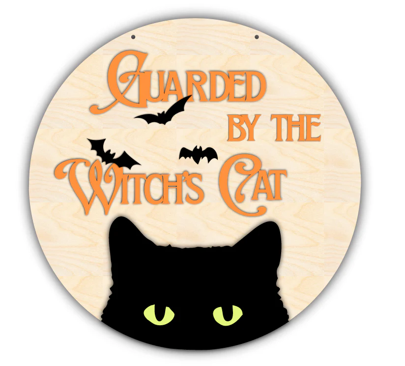 Unfinished Wood Guarded By The Witch's Cat Door Sign Kit | Wood Craft Cutouts | 1/4" Thick | - Image 2