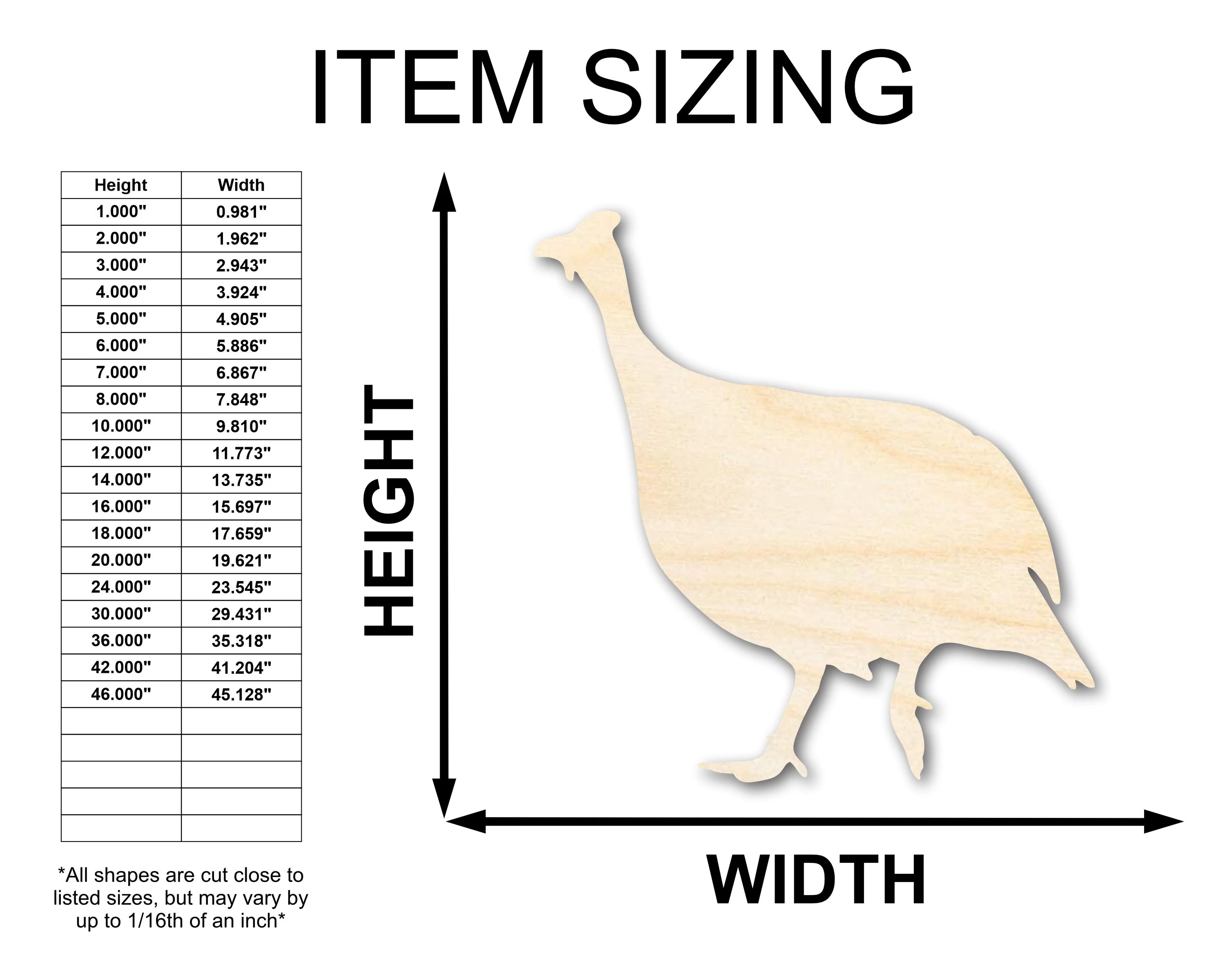 Unfinished Wood Guinea Fowl Shape - Craft - up to 46" DIY - Image 2