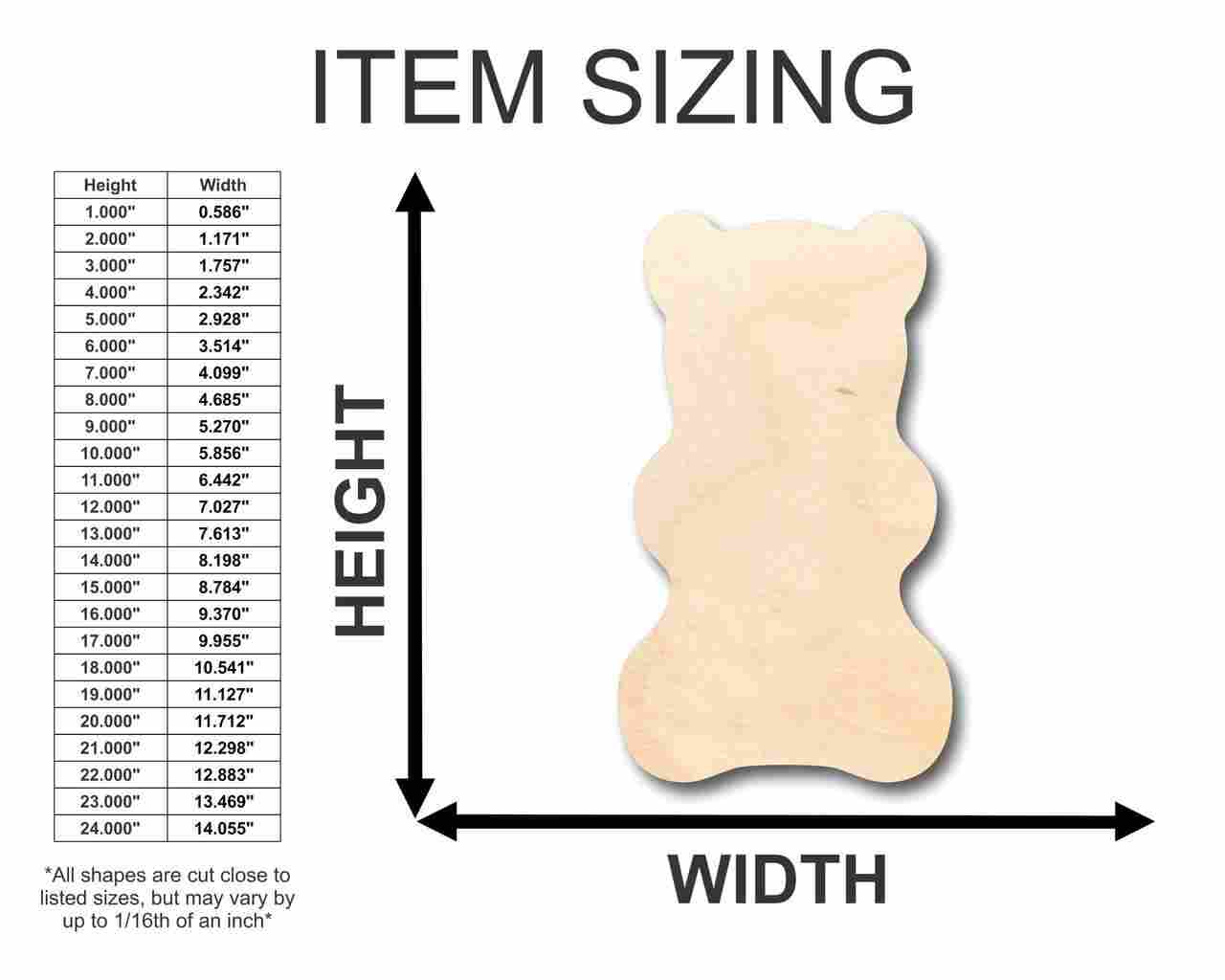 Unfinished Wood Gummy Bear Shape - Candy - Craft - up to 46" DIY - Image 2