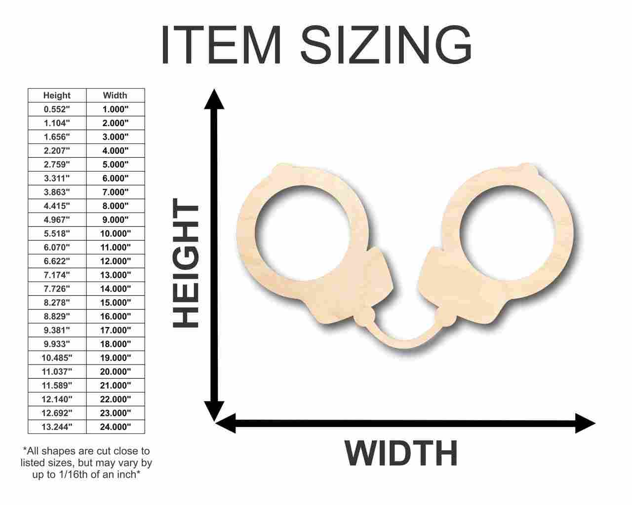 Unfinished Wood Handcuff Shape - Police - Law - Craft - up to 46" DIY - Image 2