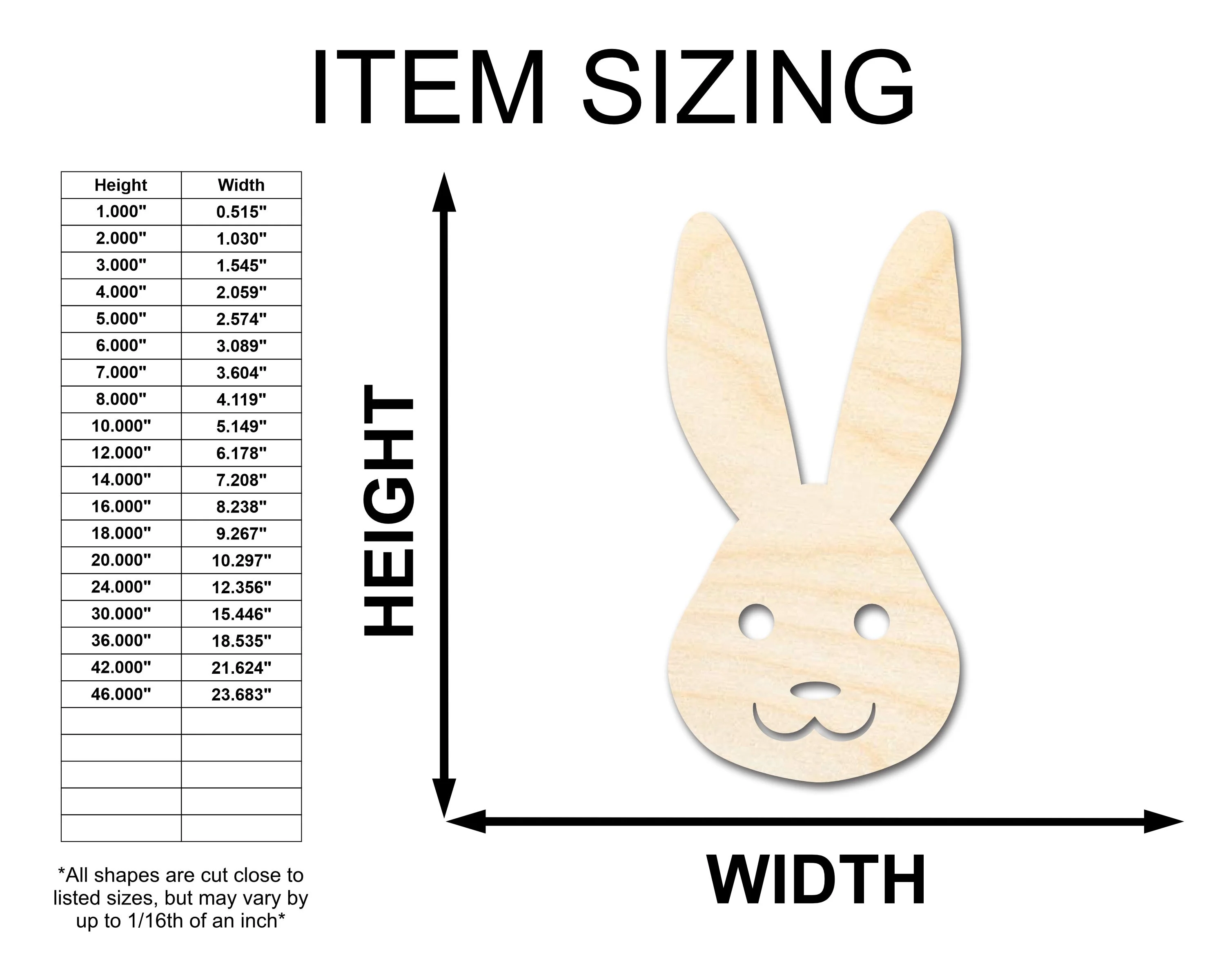 Unfinished Wood Happy Bunny Shape - Bunny Head Craft - up to 46" DIY - Image 2