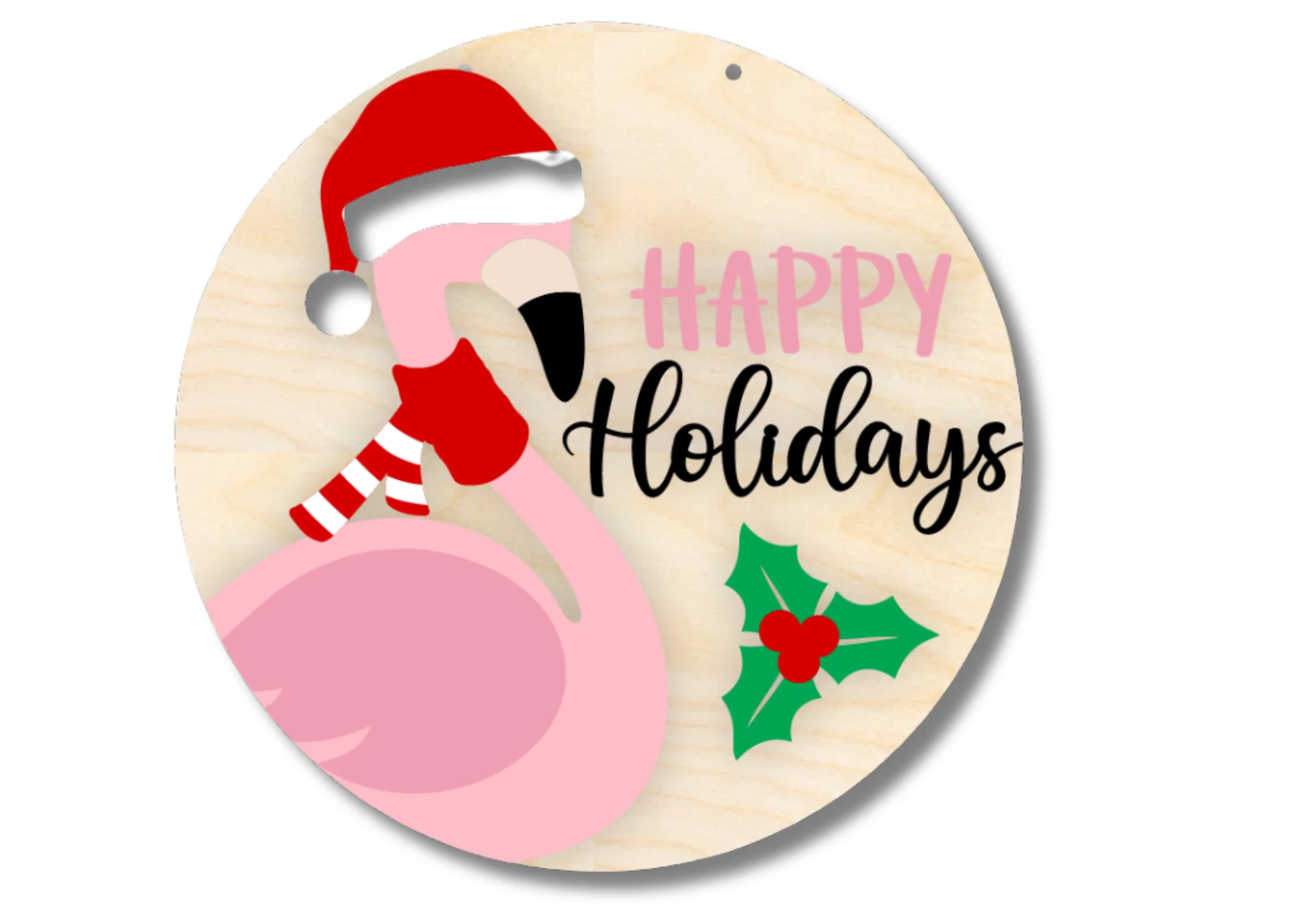 Unfinished Wood Happy Holidays Flamingo Door Sign Kit | Wood Craft Cutouts | 1/4" Thick | - Image 2