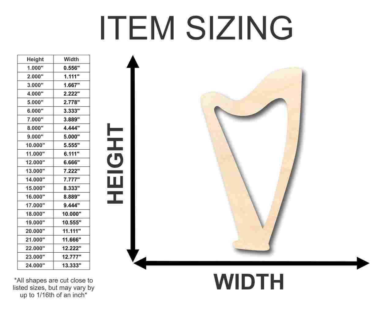 Unfinished Wood Harp Lyre Shape - Music - Craft - up to 46" DIY - Image 2