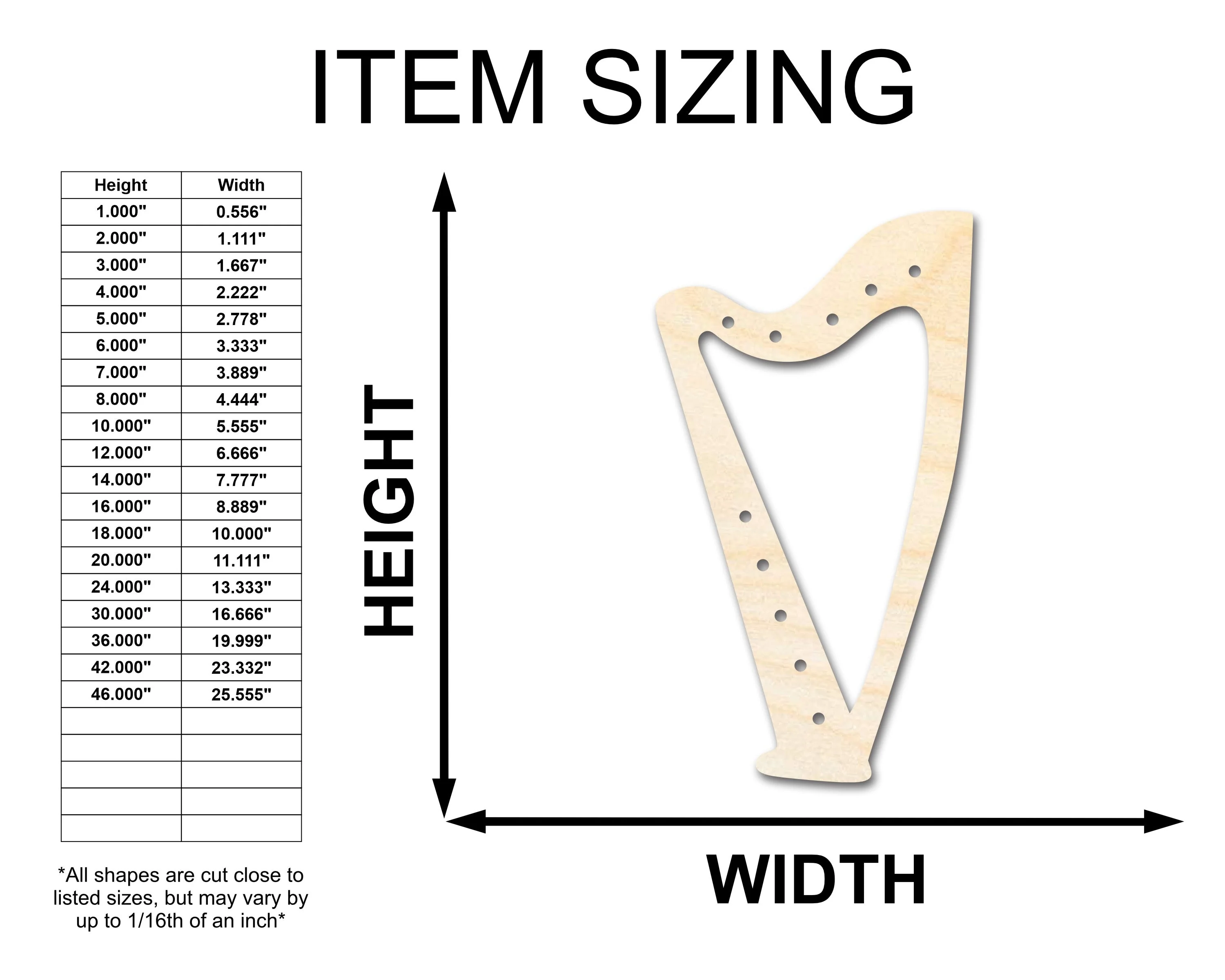 Unfinished Wood Harp with Holes Shape - Craft - up to 46" - Image 2