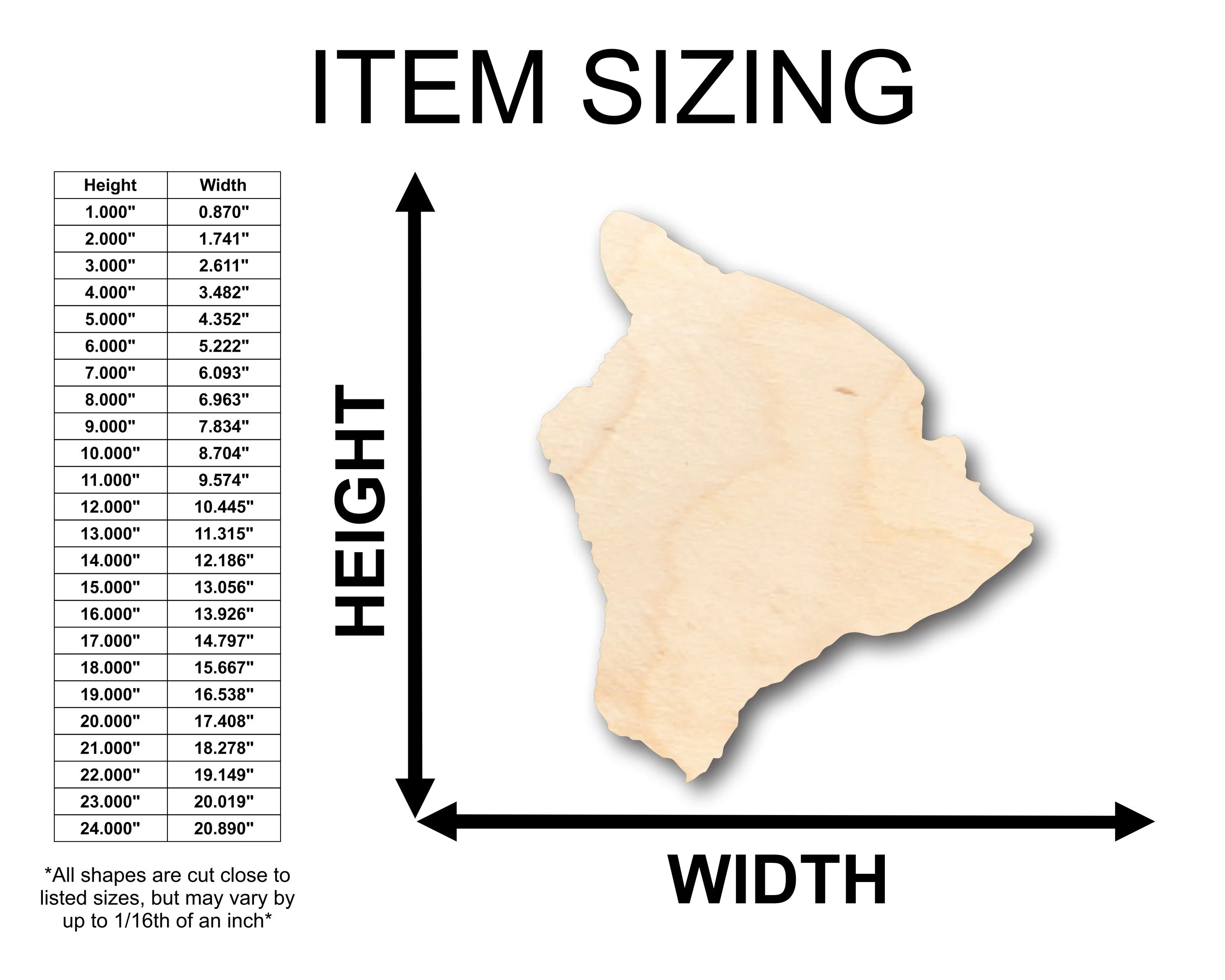 Unfinished Wood Hawaiian Island Big Island Shape - Craft - up to 46" DIY - Image 2
