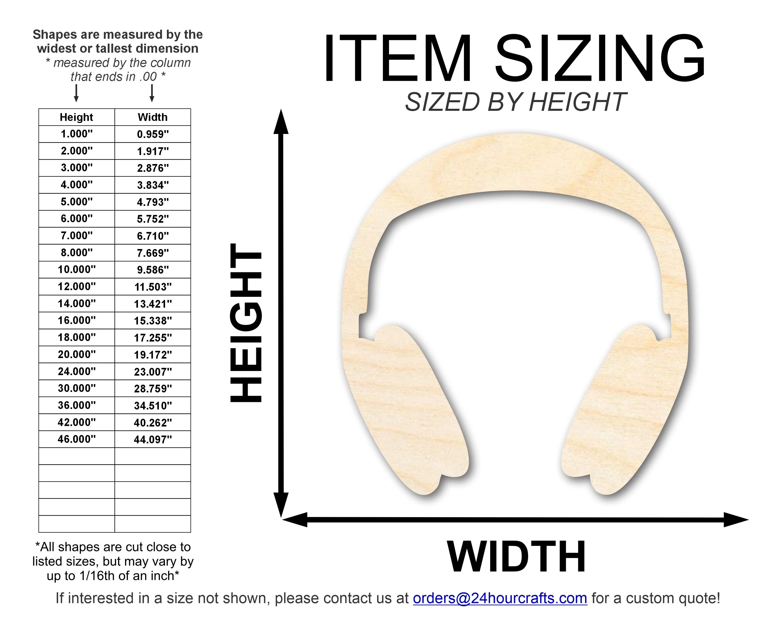 Unfinished Wood Headphones Shape | DIY Craft Cutout | up to 46" DIY - Image 2