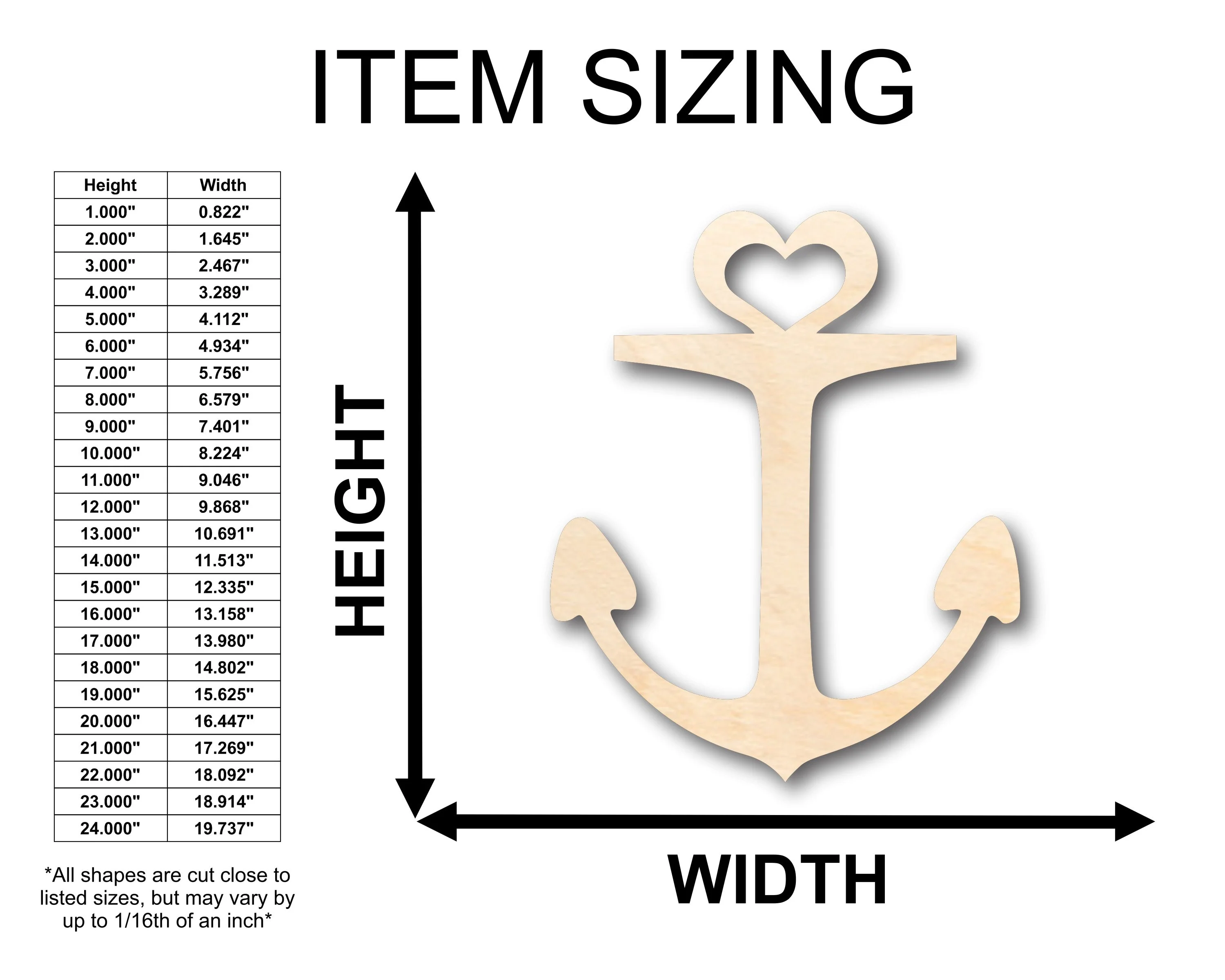 Unfinished Wood Heart Anchor Shape - Craft - up to 46" DIY - Image 2