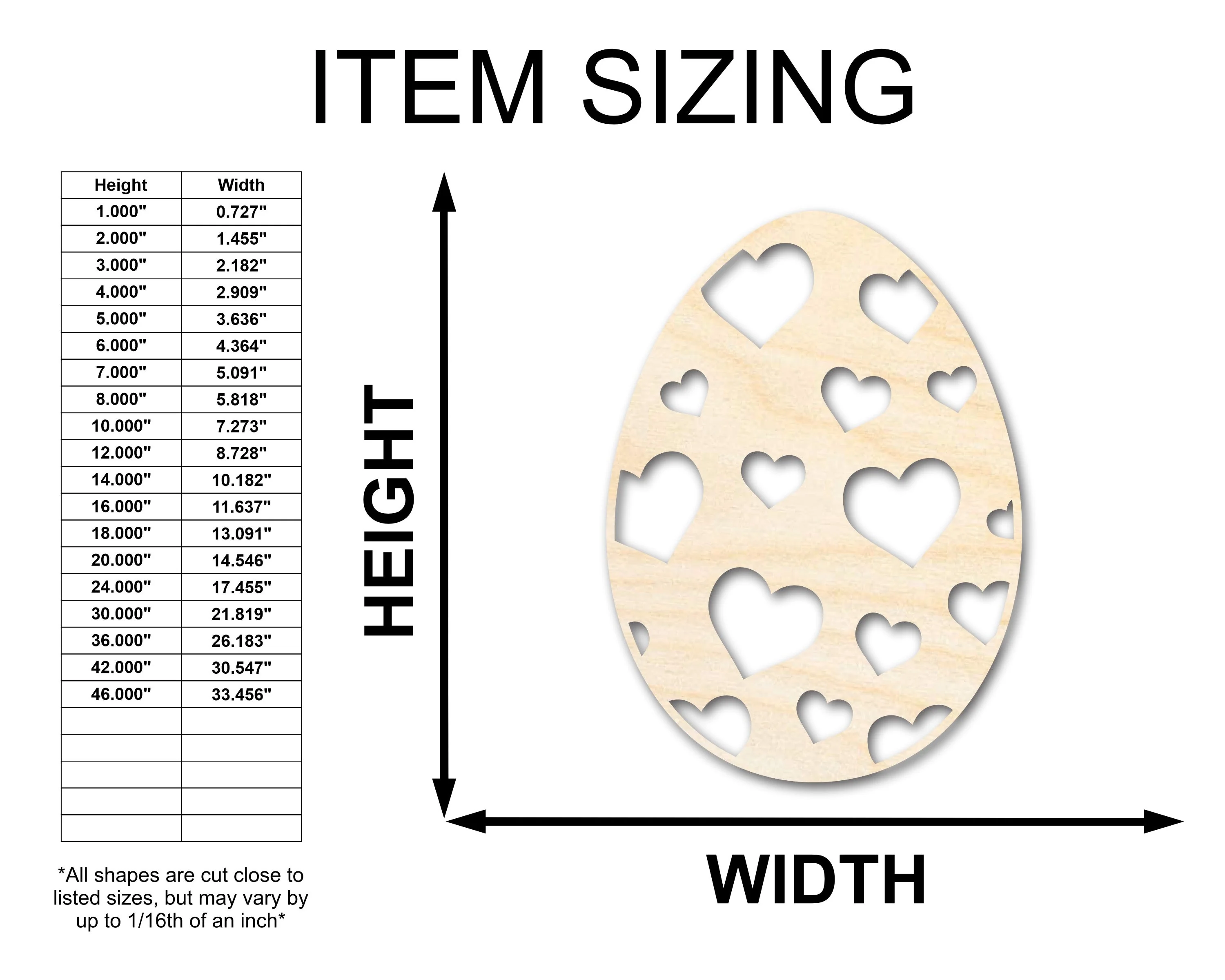 Unfinished Wood Heart Egg Shape - Easter Craft - up to 46" DIY - Image 2