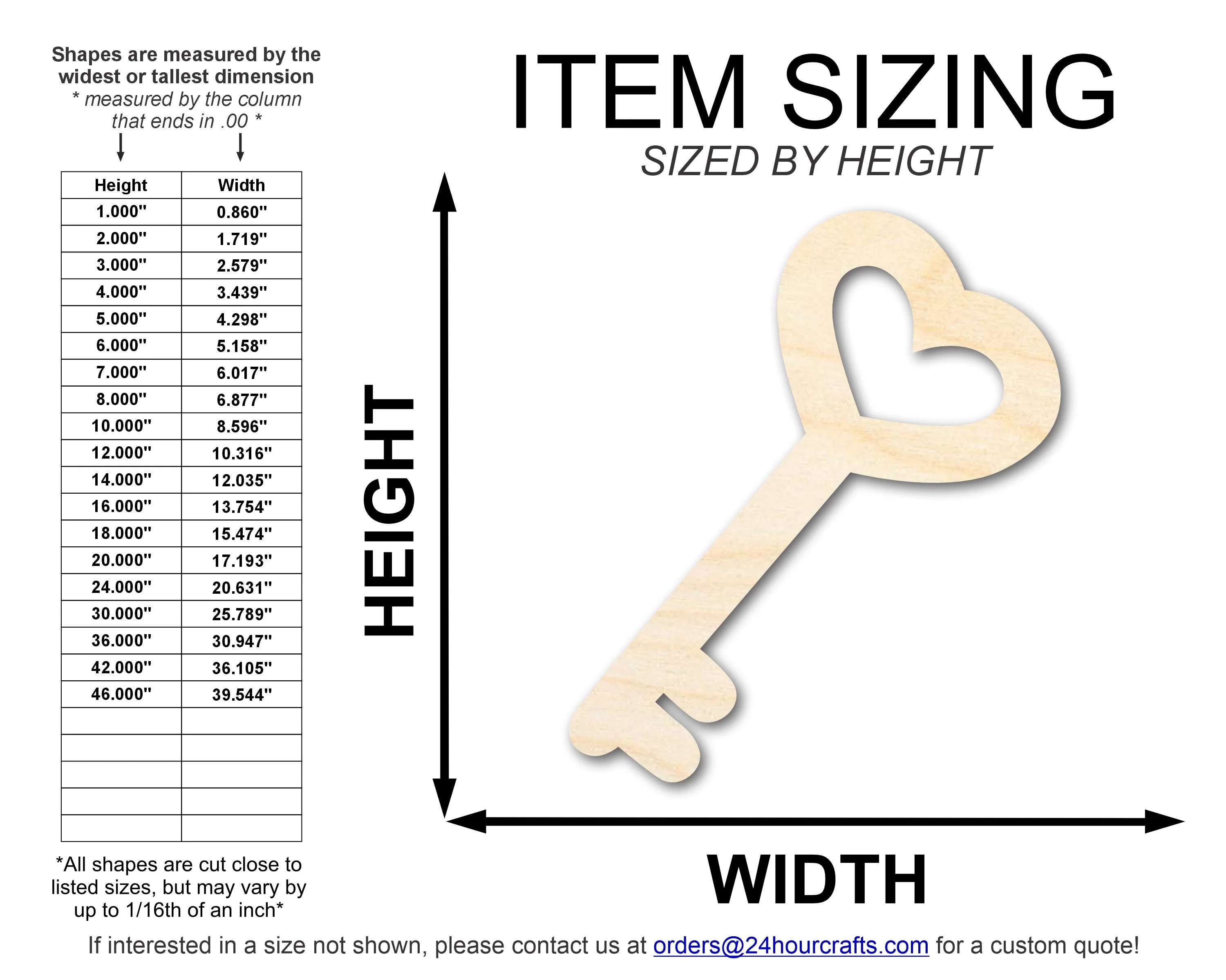 Unfinished Wood Heart Key Shape | DIY Craft Cutout | up to 46" DIY - Image 2