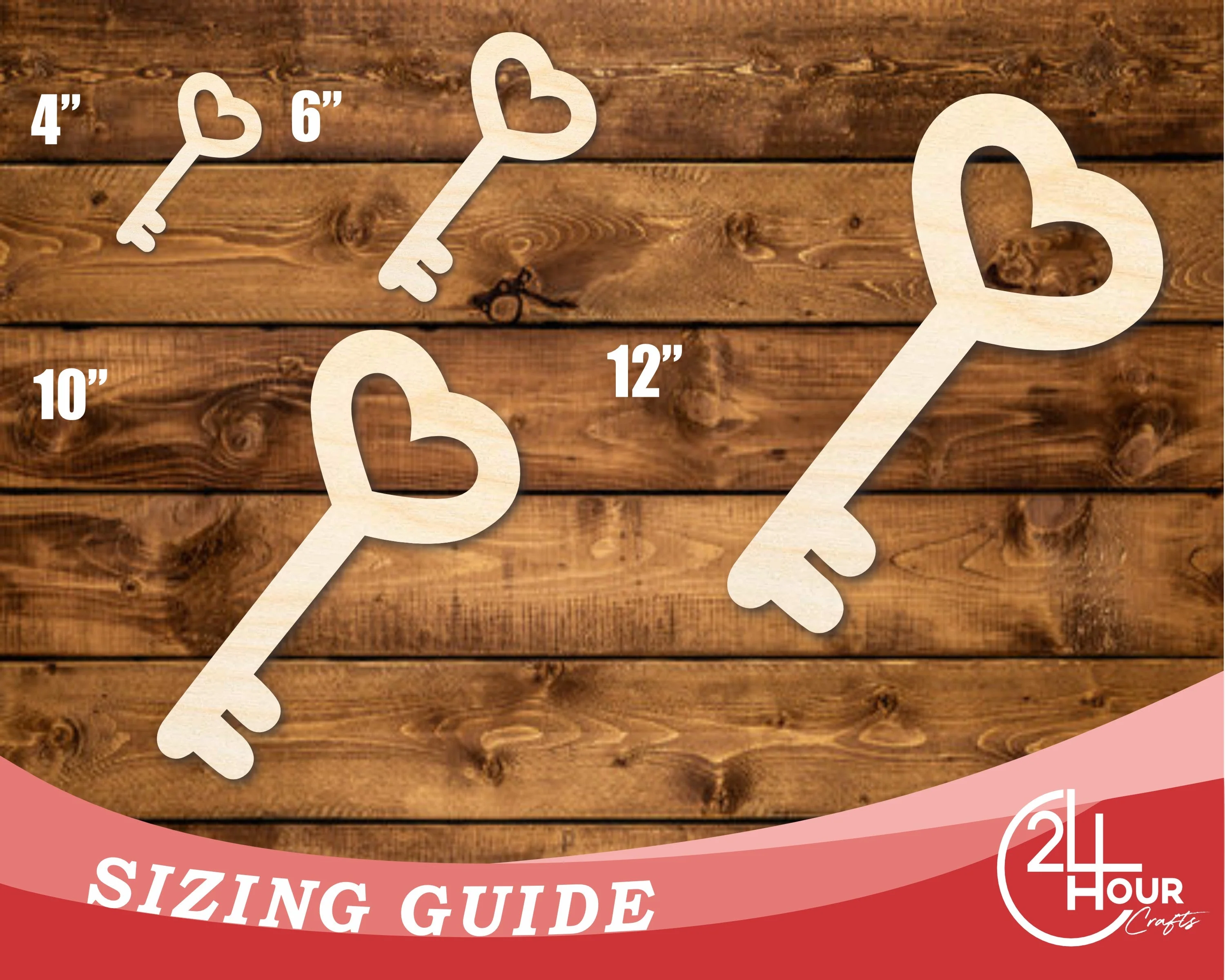 Unfinished Wood Heart Key Shape | DIY Craft Cutout | up to 46" DIY - Image 3