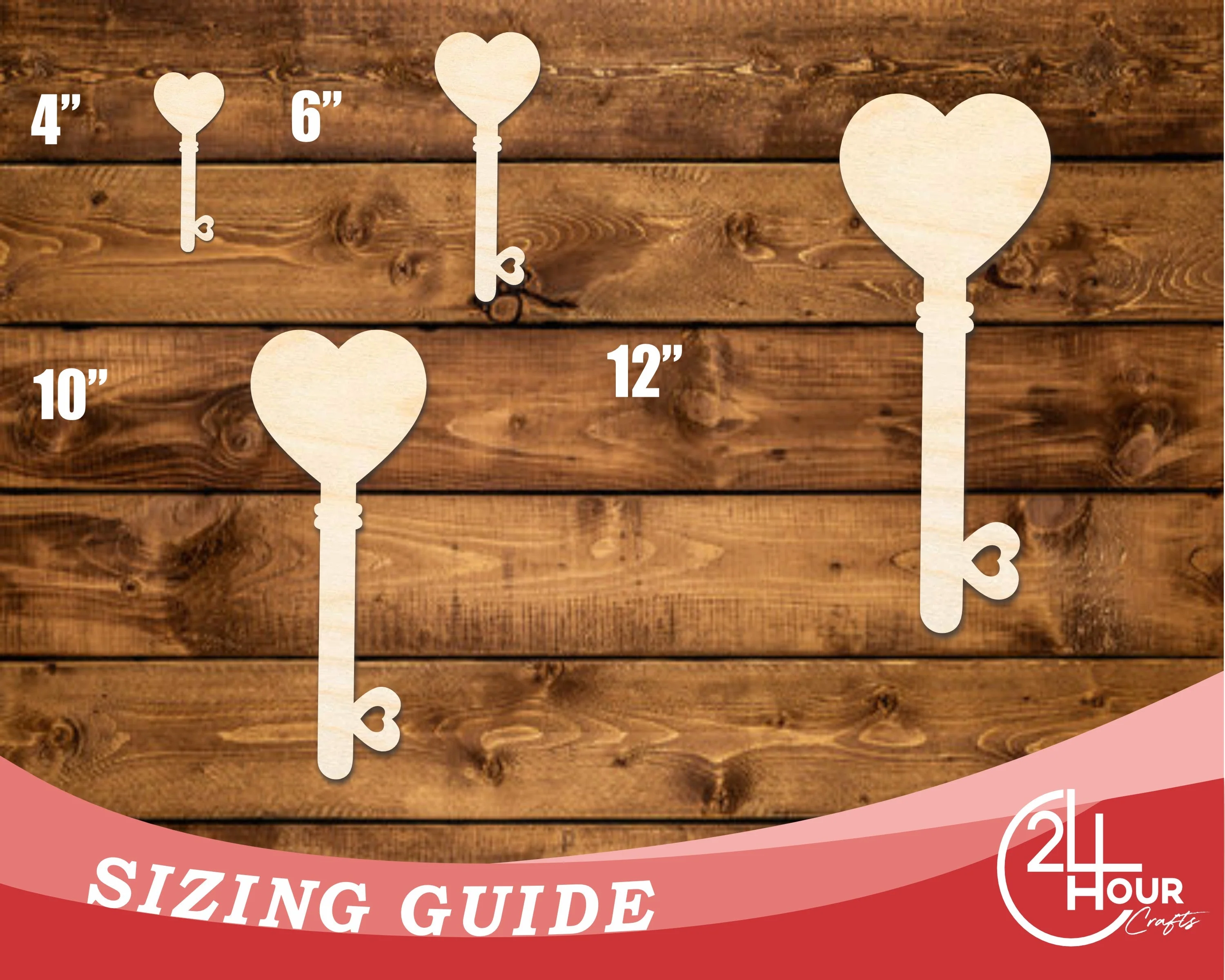 Unfinished Wood Heart Key Shape | DIY Craft Cutout | up to 46" DIY - Image 3