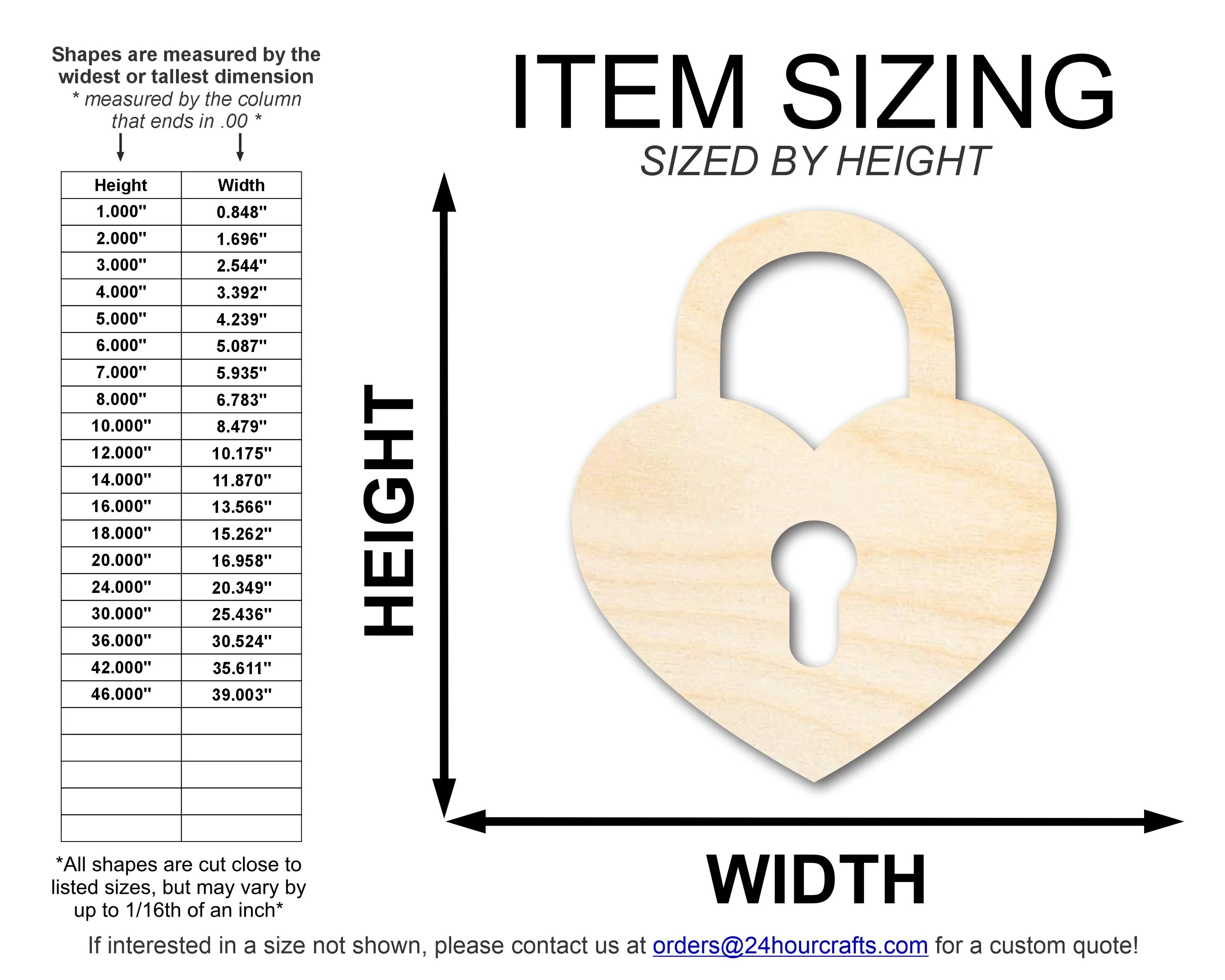 Unfinished Wood Heart Lock Shape | DIY Craft Cutout | up to 46" DIY - Image 2