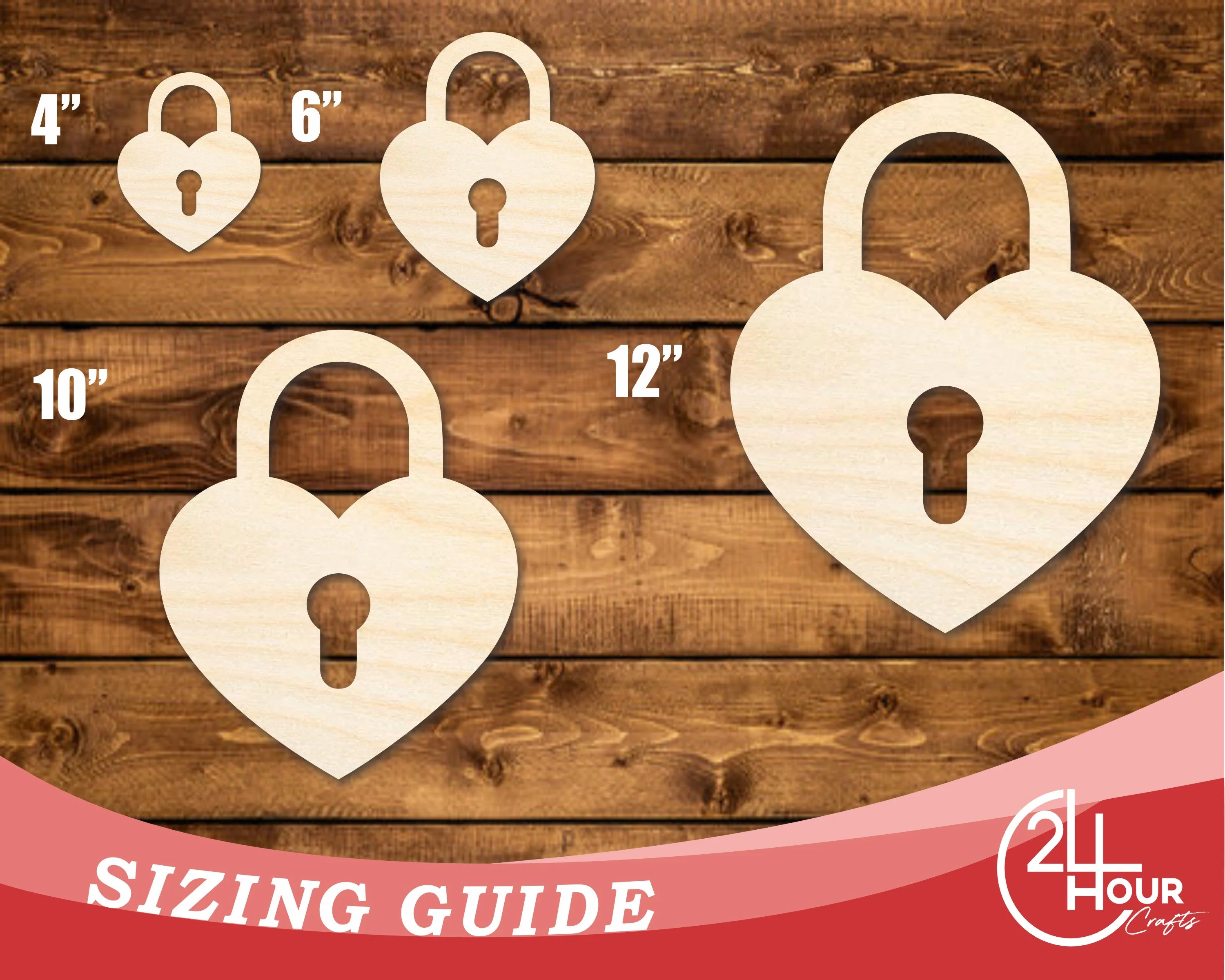Unfinished Wood Heart Lock Shape | DIY Craft Cutout | up to 46" DIY - Image 3
