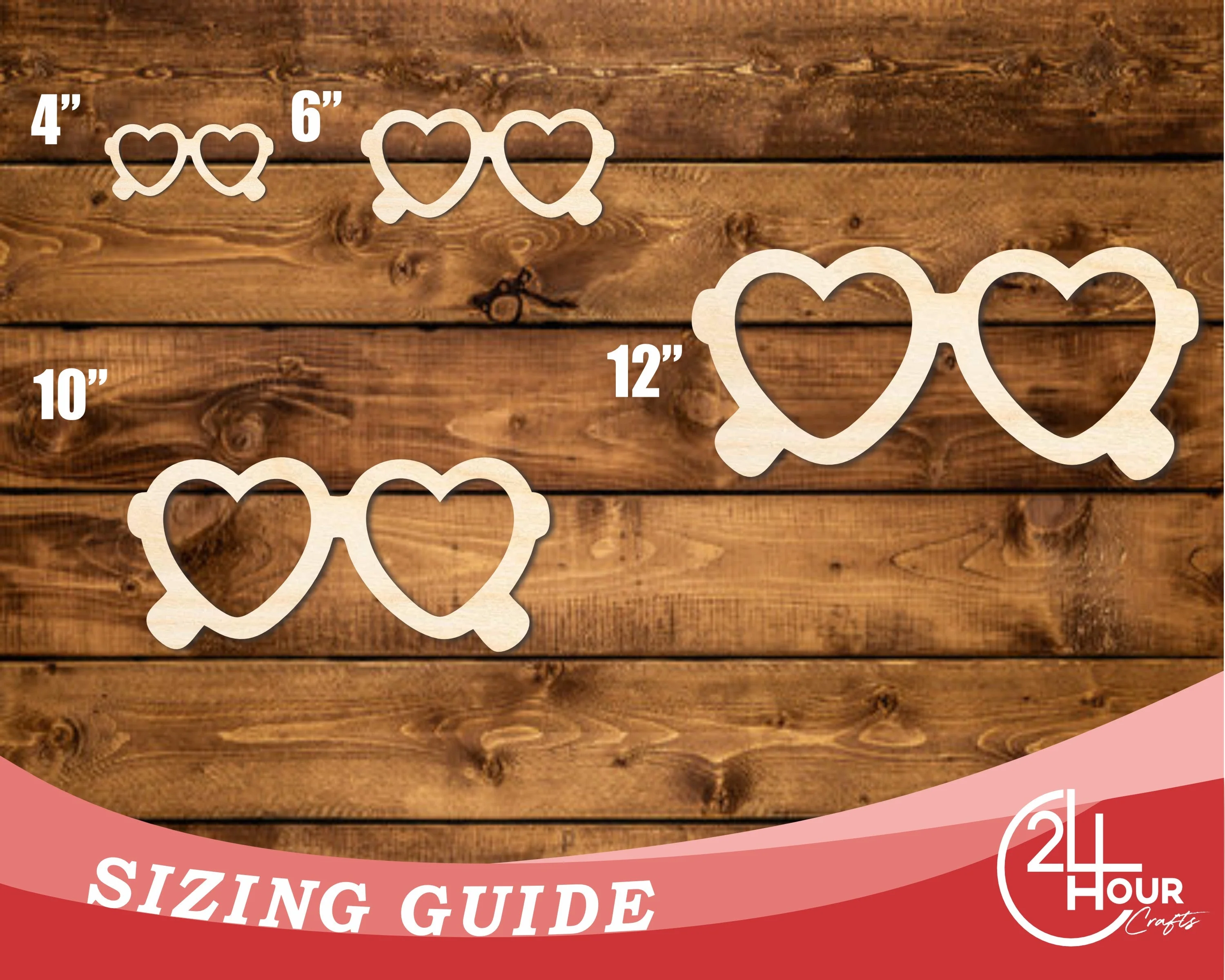 Unfinished Wood Heart Sunglasses Shape | DIY Craft Cutout | up to 46" DIY - Image 3