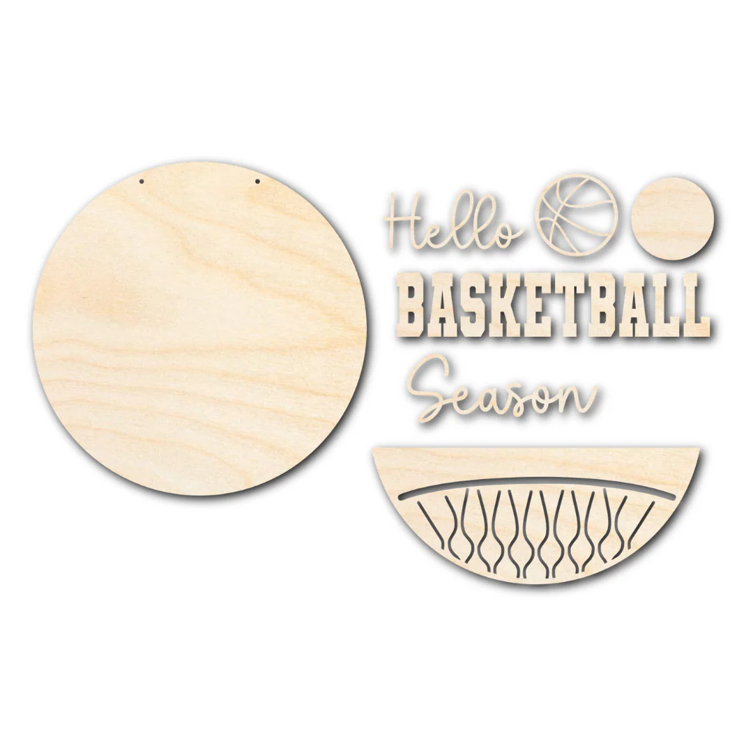 Unfinished Wood Hello Basketball Season Door Sign Kit | Wood Craft Cutouts | 1/4" Thick | - Image 3
