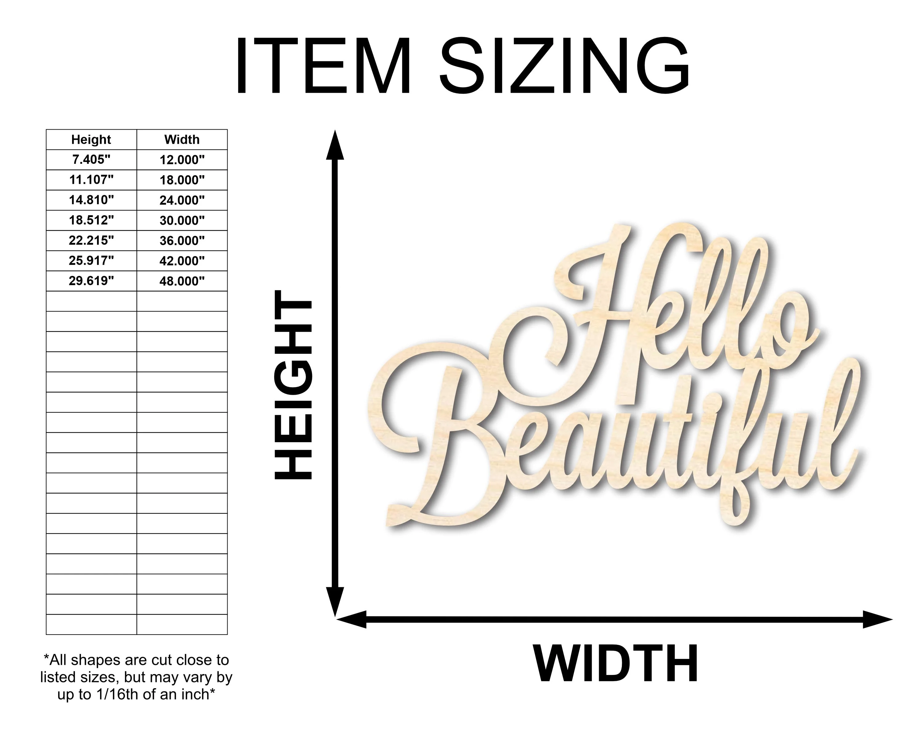 Unfinished Wood Hello Beautiful Shape - Word Craft - up to 46" - Image 2