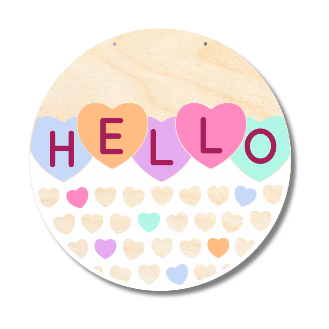 Unfinished Wood Hello Candy Hearts Door Sign Kit | Wood Craft Cutouts | 1/4" Thick | - Image 2