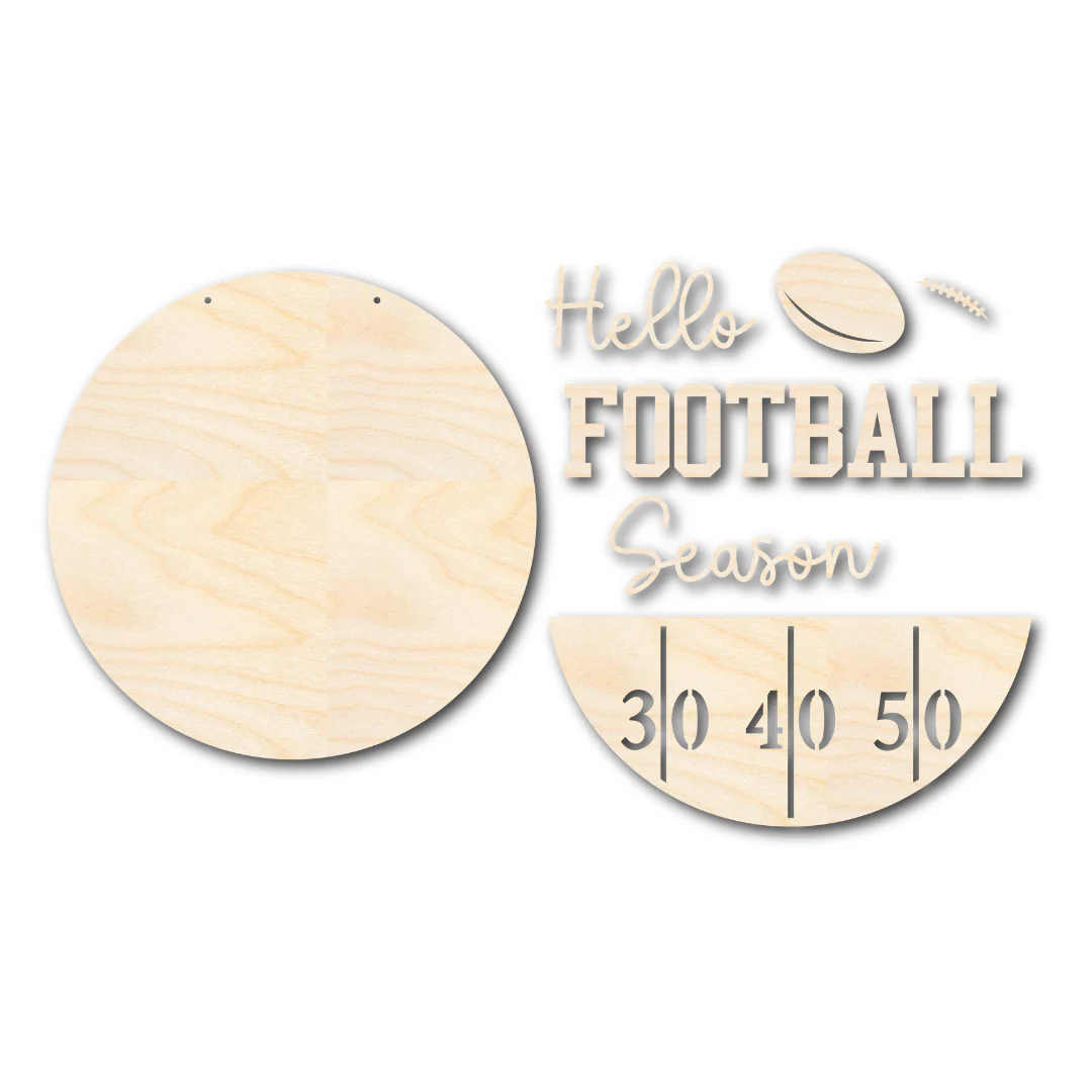Unfinished Wood Hello Football Season Door Sign Kit | Wood Craft Cutouts | 1/4" Thick | - Image 3