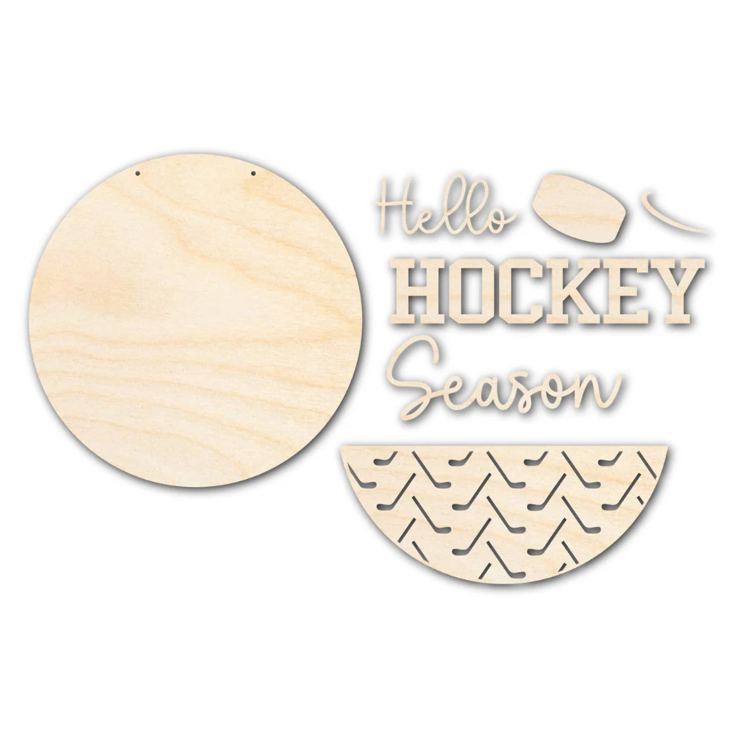 Unfinished Wood Hello Hockey Season Door Sign Kit | Wood Craft Cutouts | 1/4" Thick | - Image 3