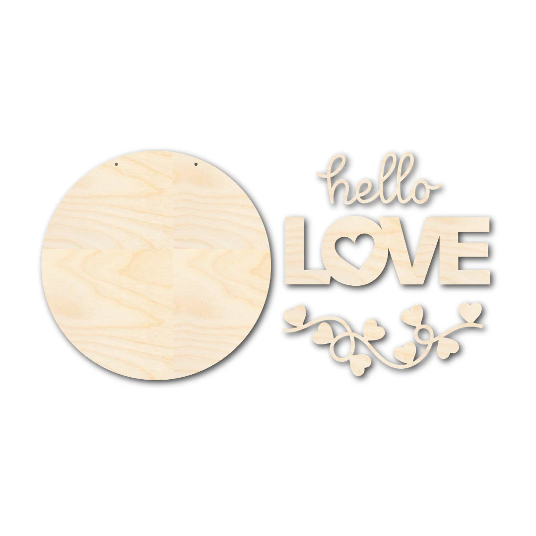 Unfinished Wood Hello Love Valentine Door Sign Kit | Wood Craft Cutouts | 1/4" Thick | - Image 3