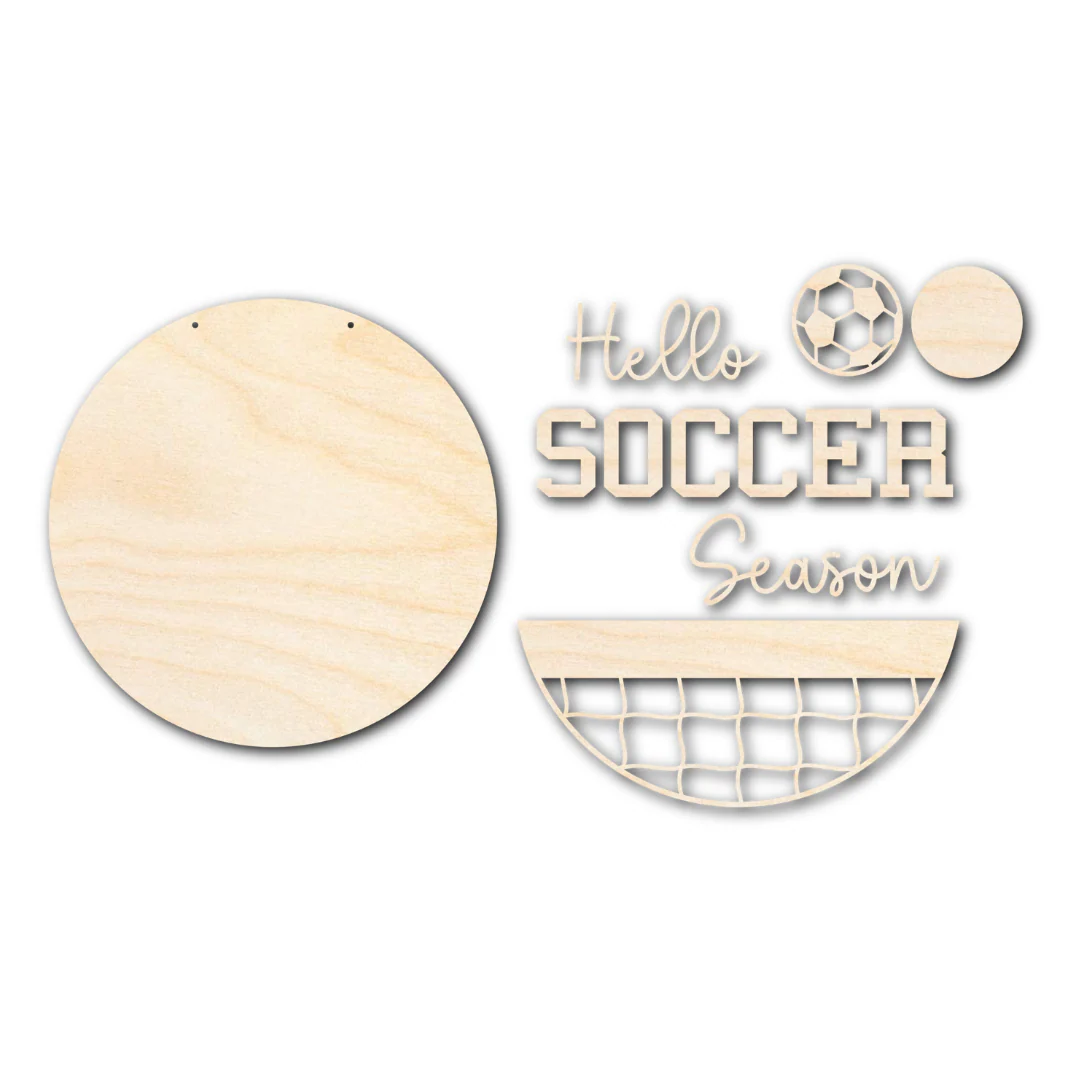 Unfinished Wood Hello Soccer Season Door Sign Kit | Wood Craft Cutouts | 1/4" Thick | - Image 3