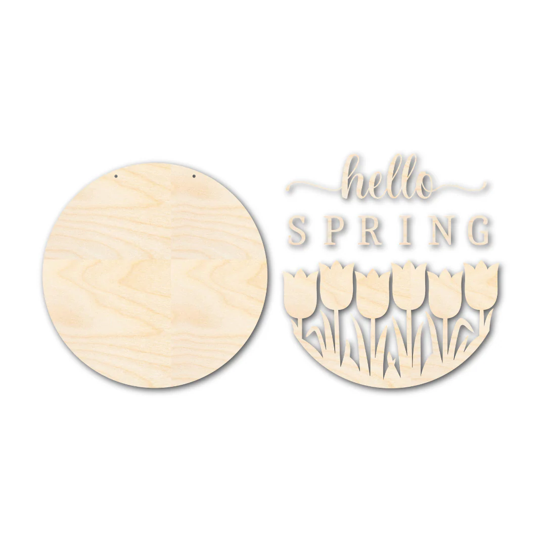 Unfinished Wood Hello Spring Door Sign Kit | Wood Craft Cutouts | 1/4" Thick | - Image 3